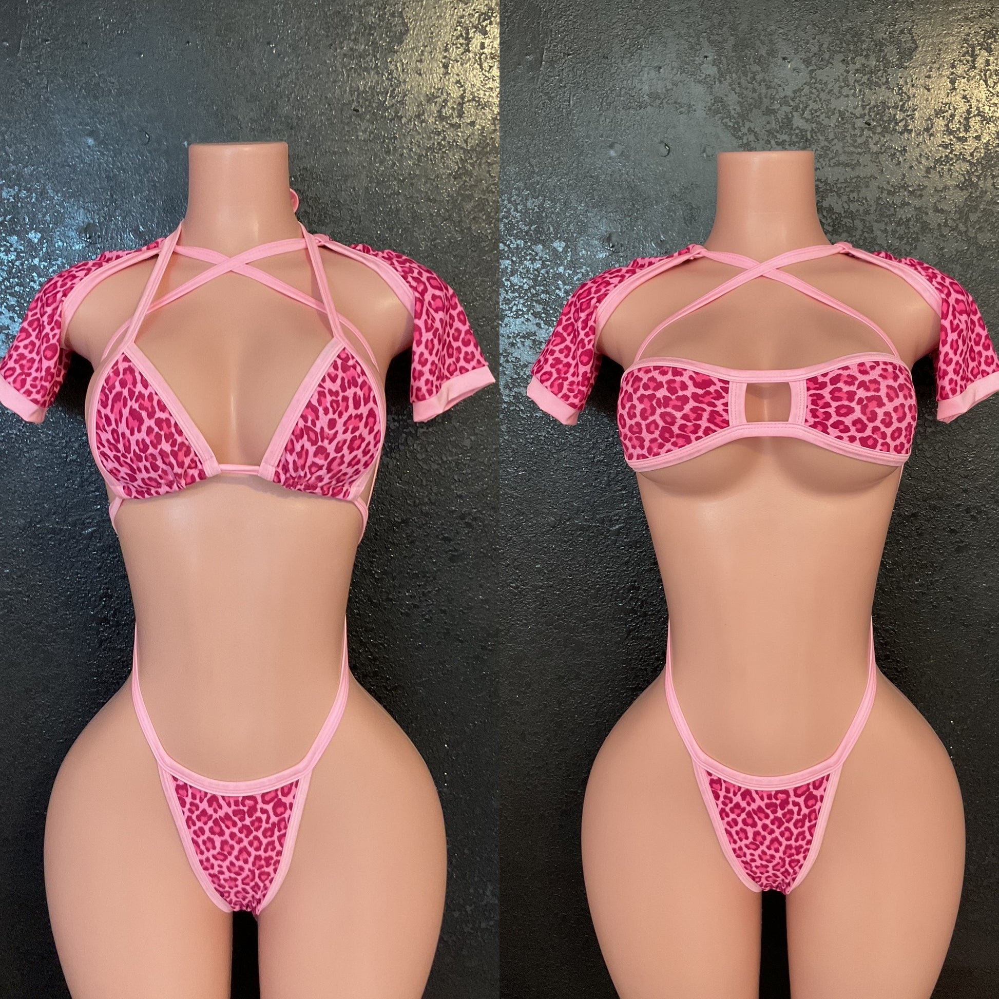 Pink leopard sleeve bikini