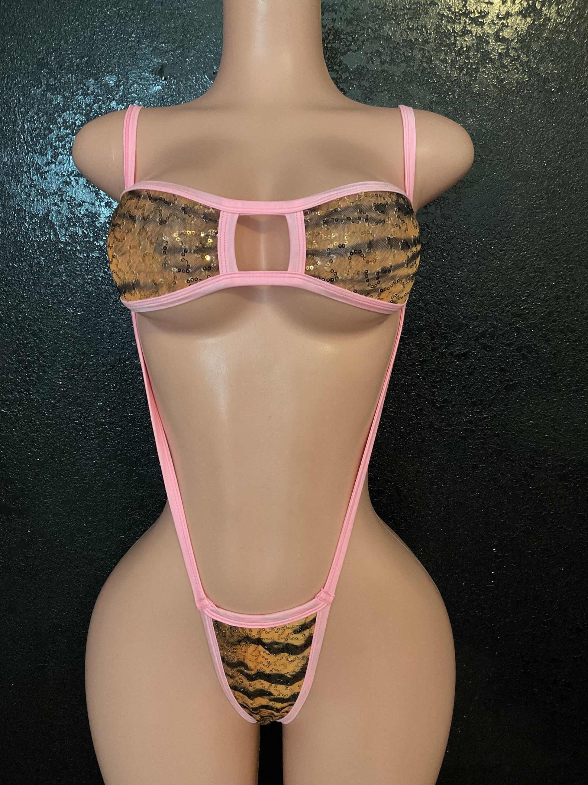 Sequin mesh sling bikini