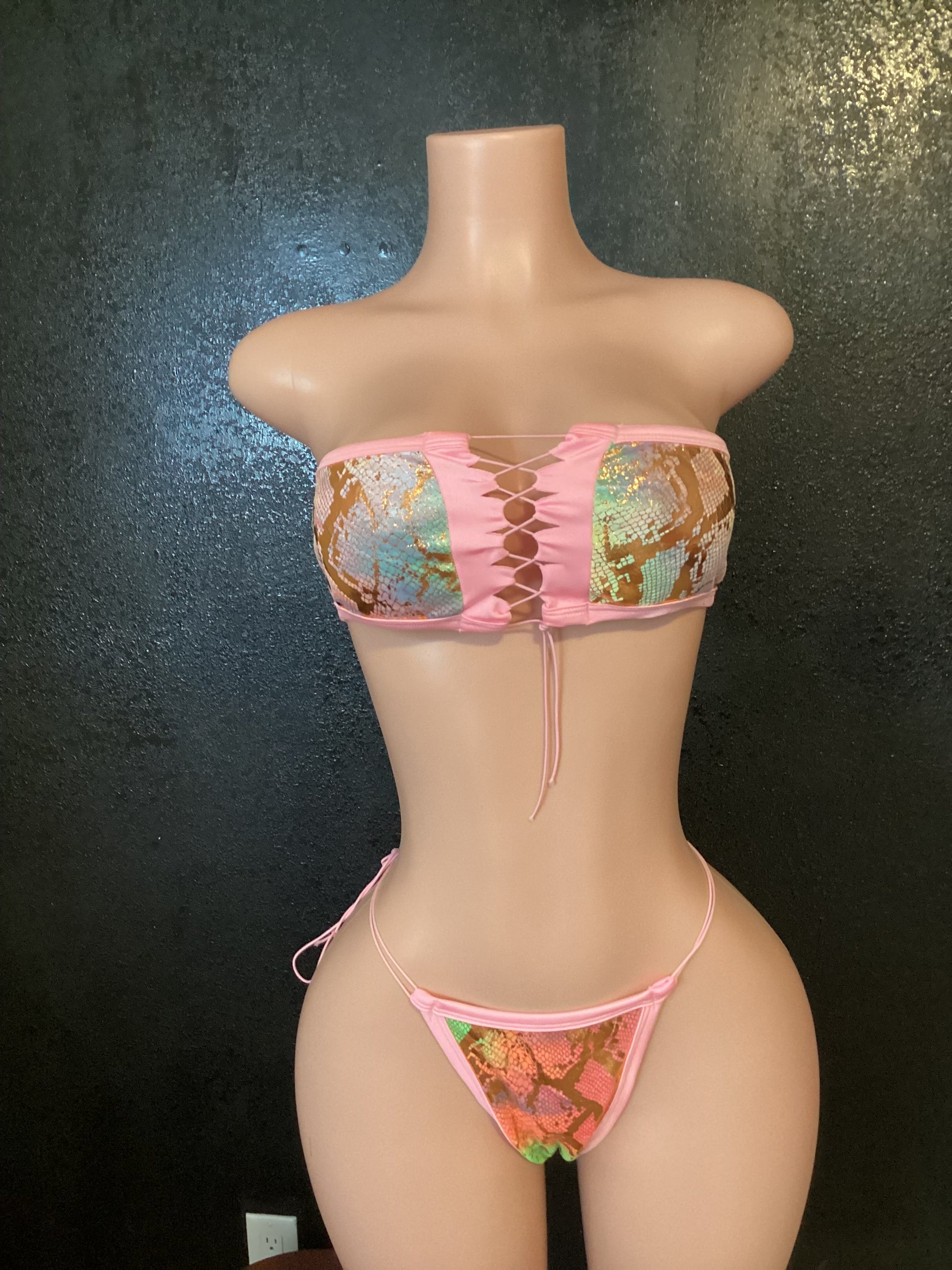 Snake velvet thong set