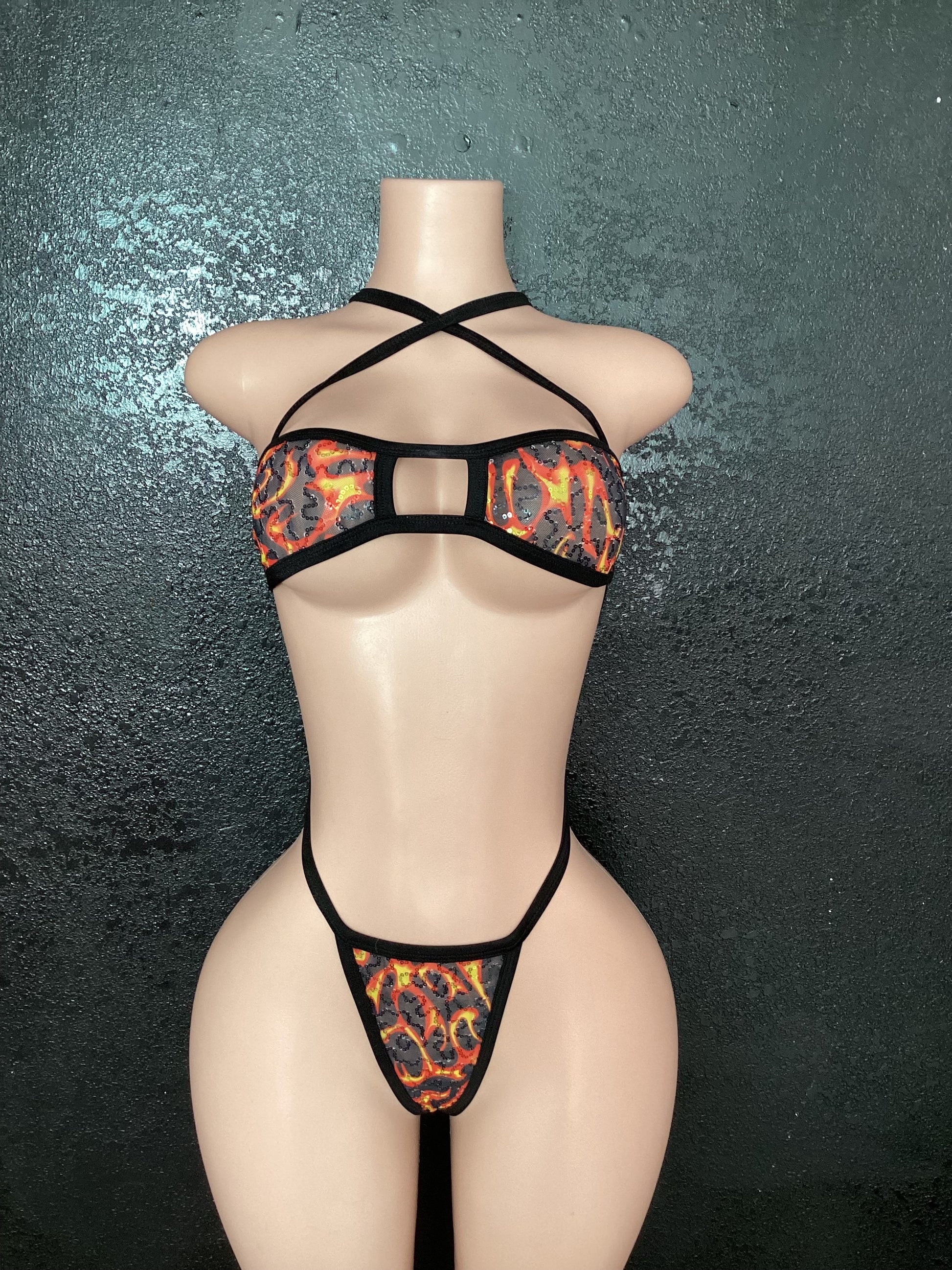 Flame g string bikini