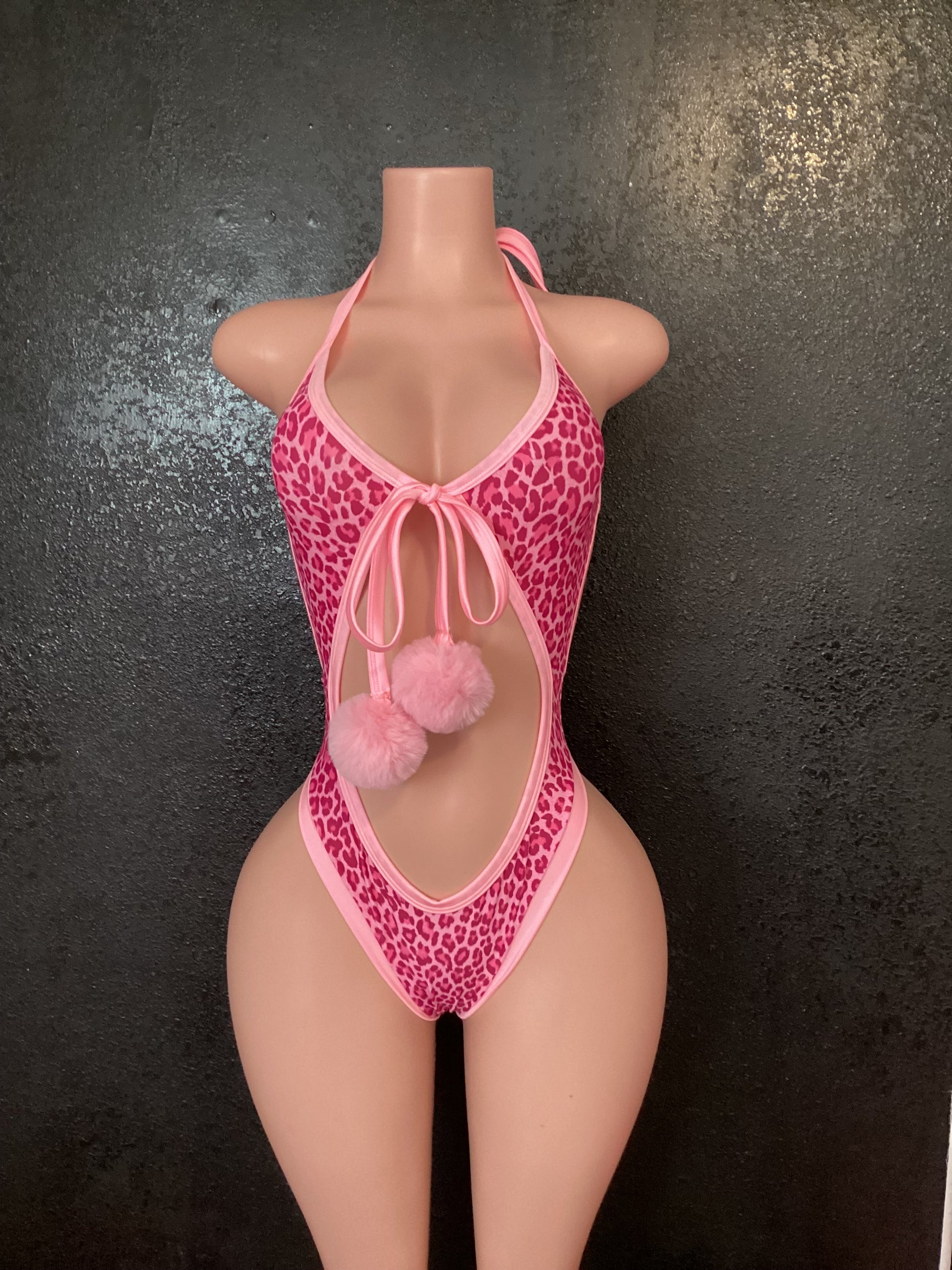 Pink leopard thong bodysuit