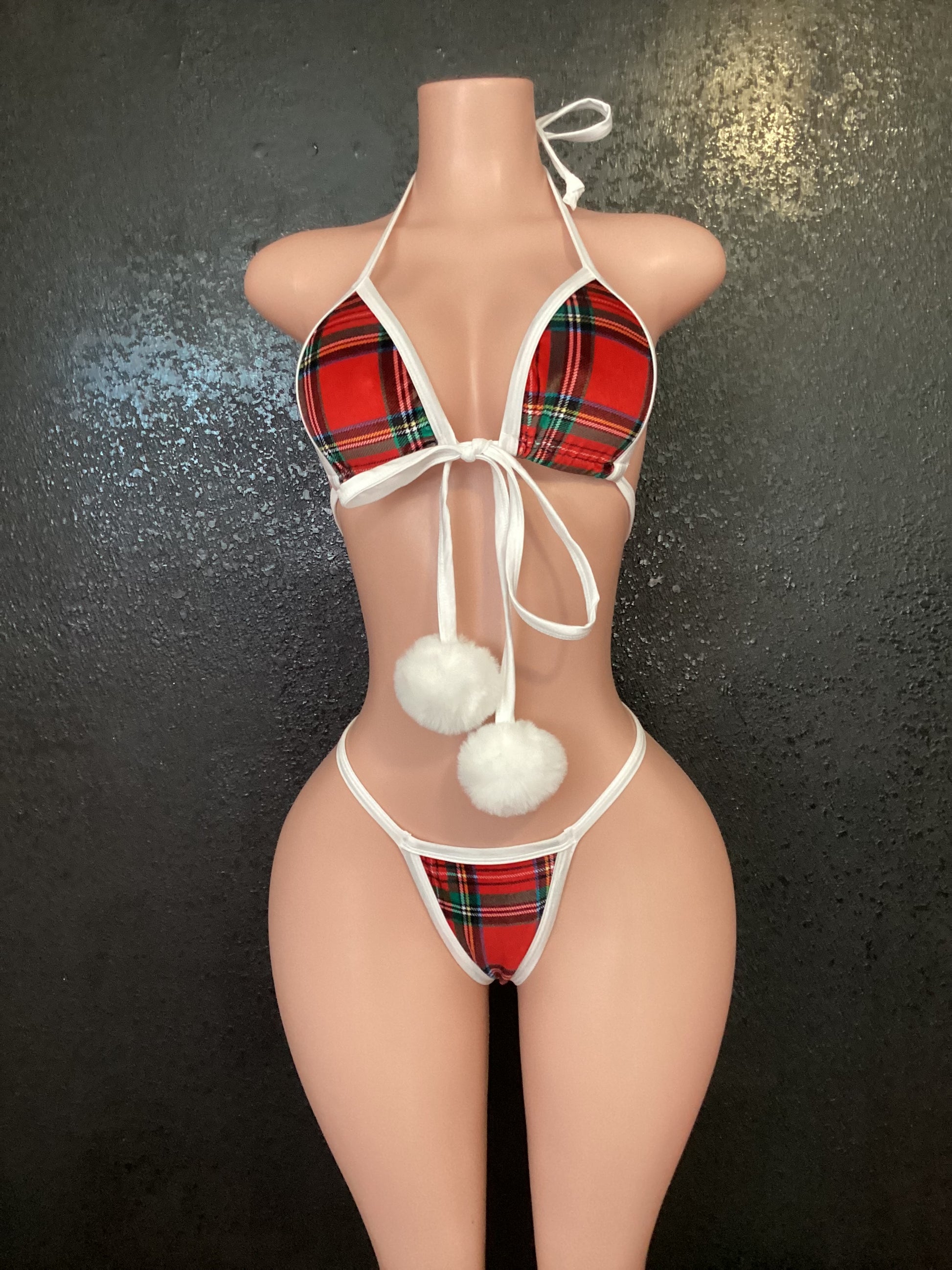 Plaid velvet g string bikini