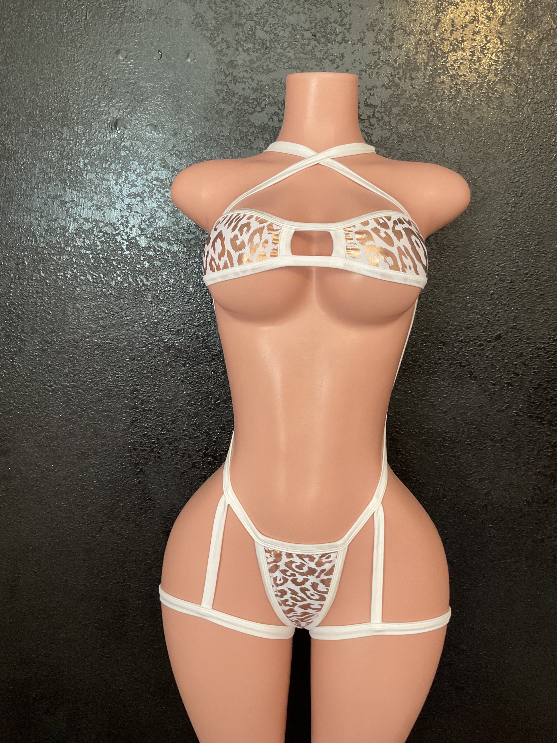 Leopard g string garter bikini