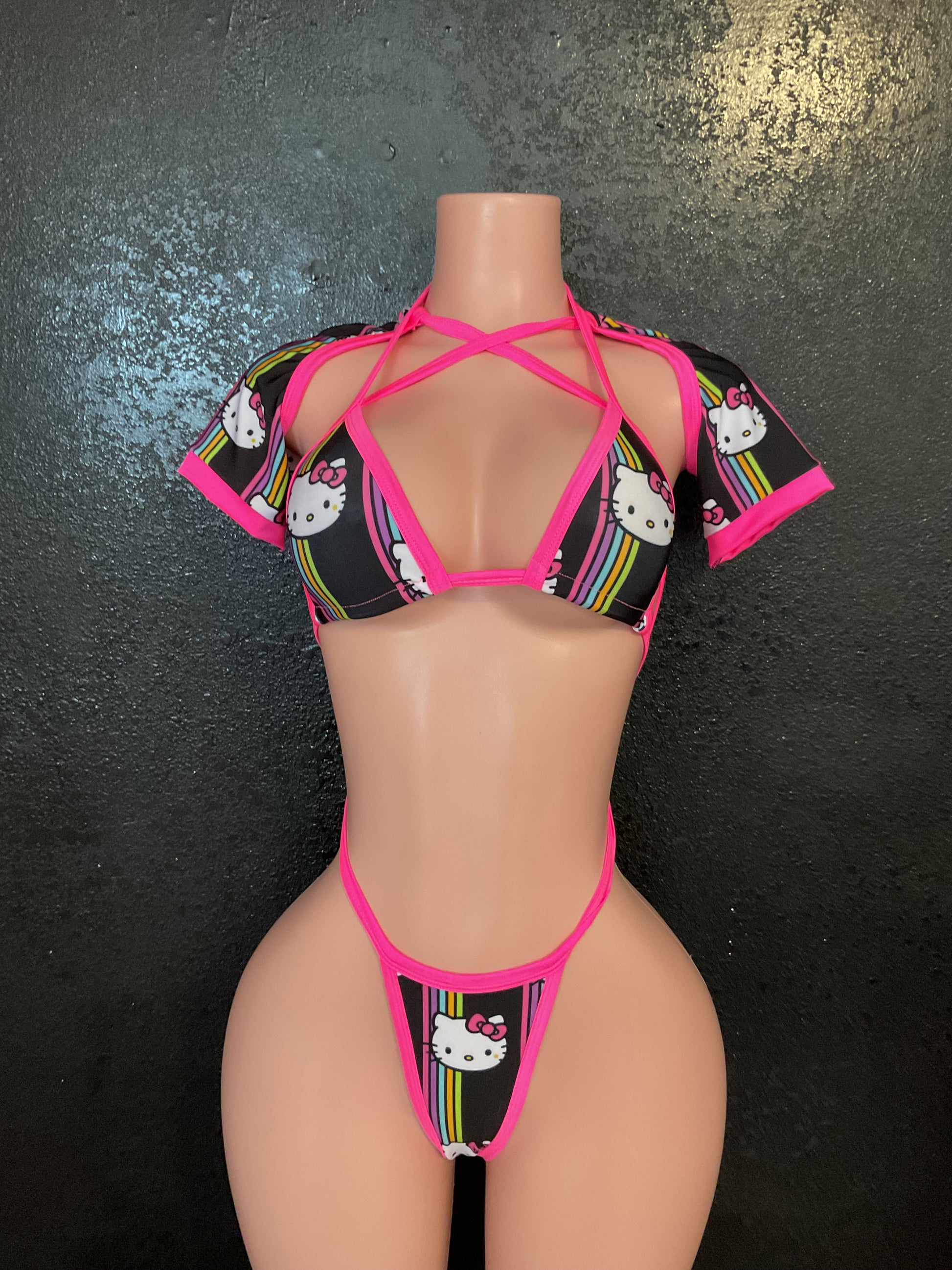 Sleeve stripe kitty thong