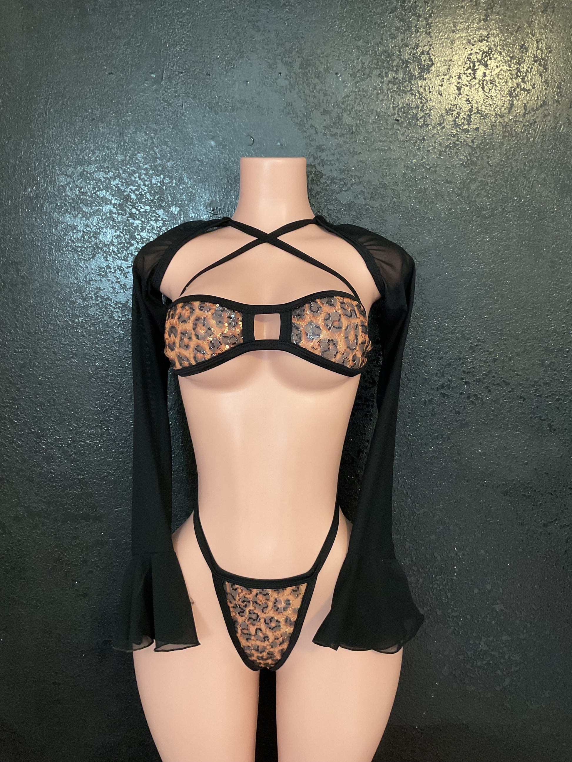 Leopard mesh sleeves set