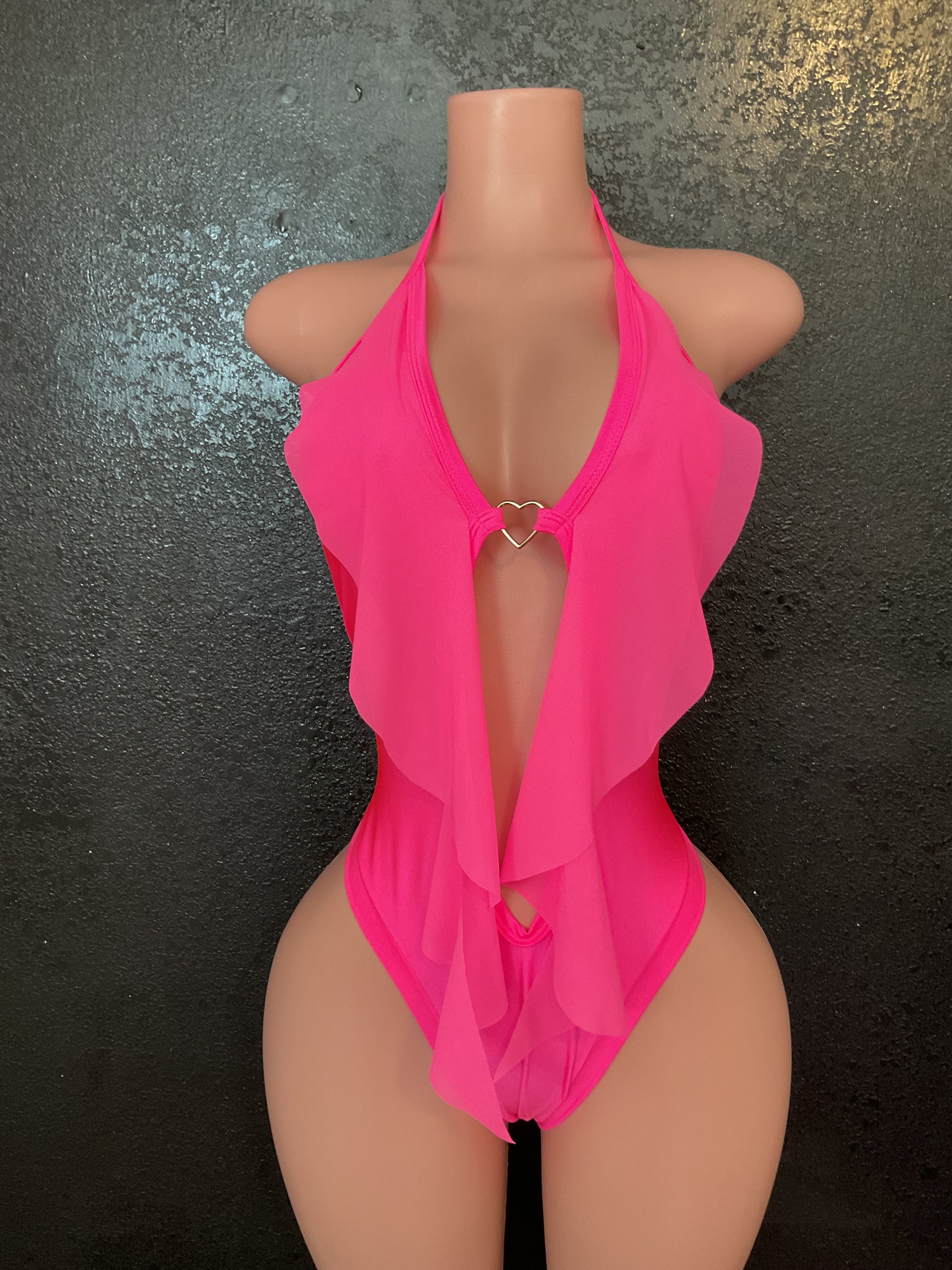 Ruffle thong bodysuit one piece