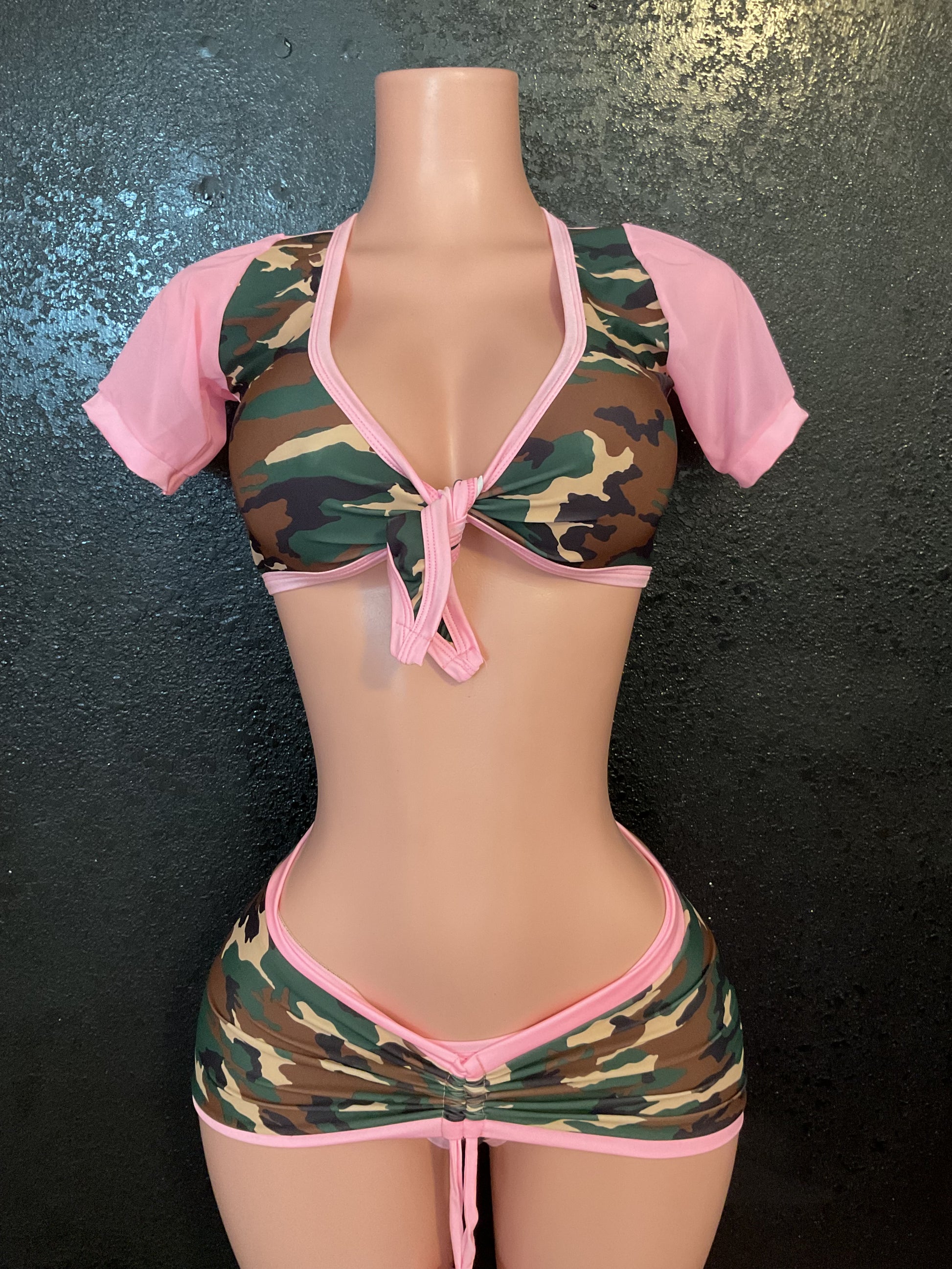 Short sleeve camo skirt set