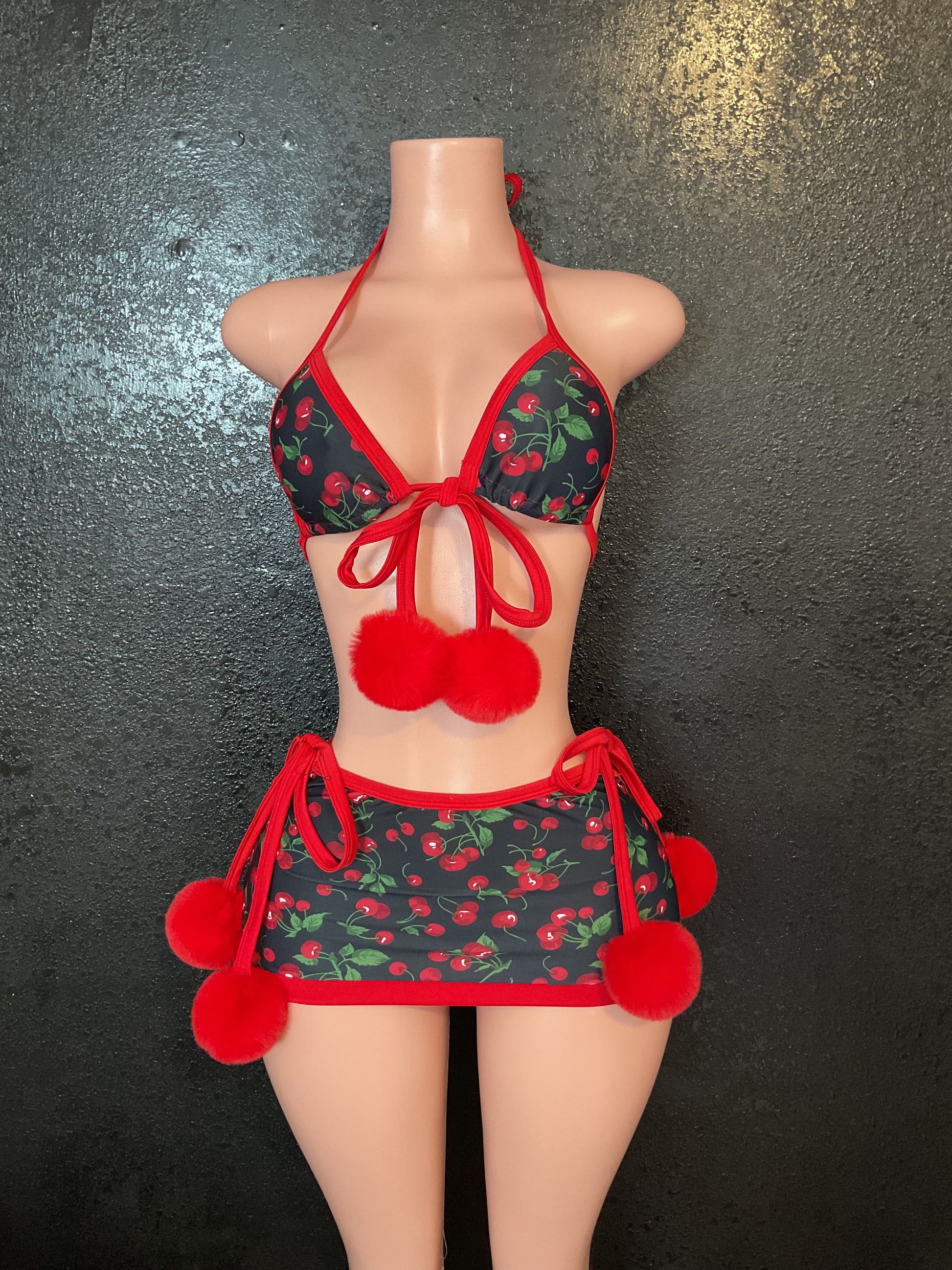 Cherry Pom Pom skirt set