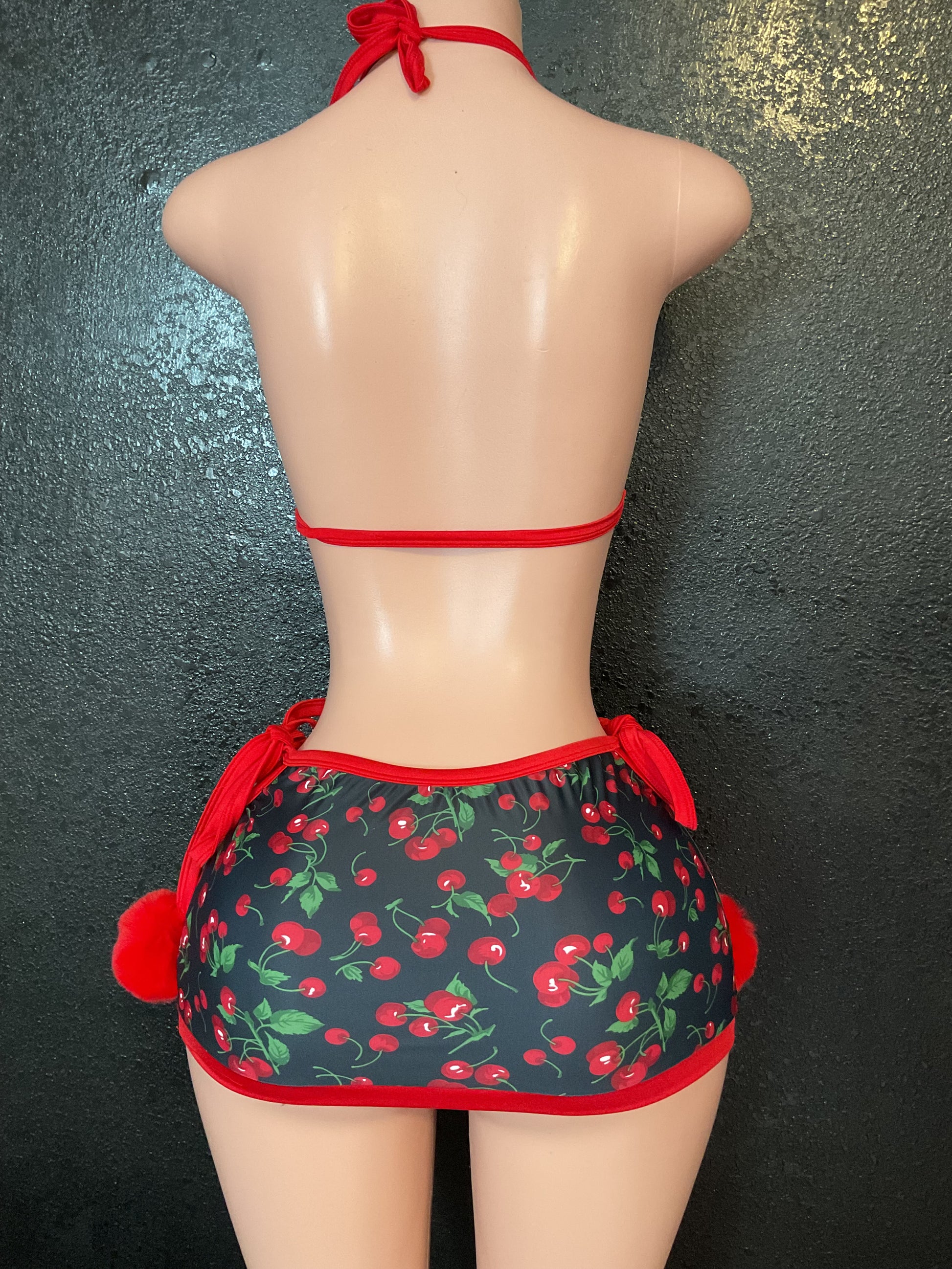 Cherry Pom Pom skirt set