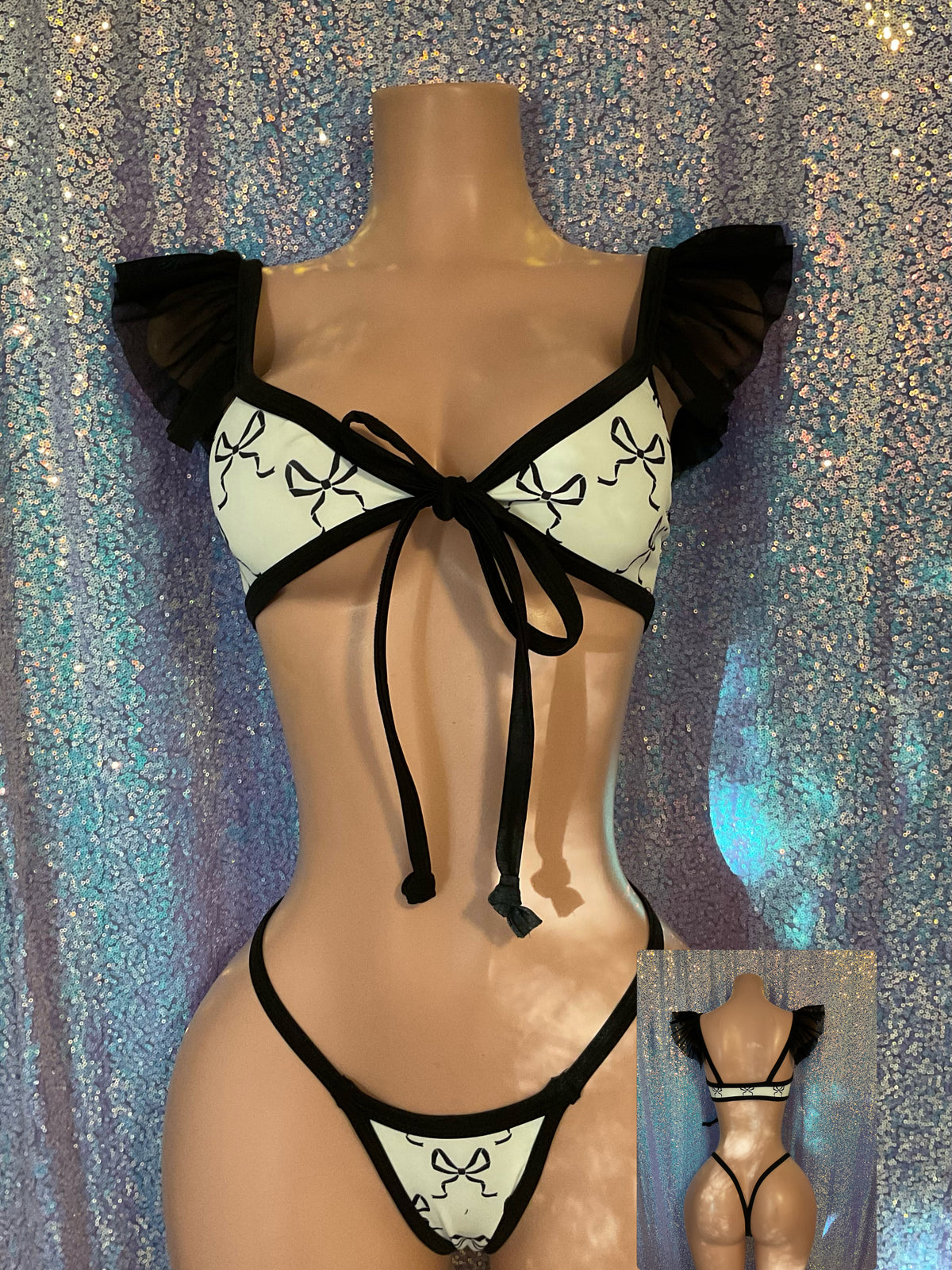 Bow print riffle top and g string