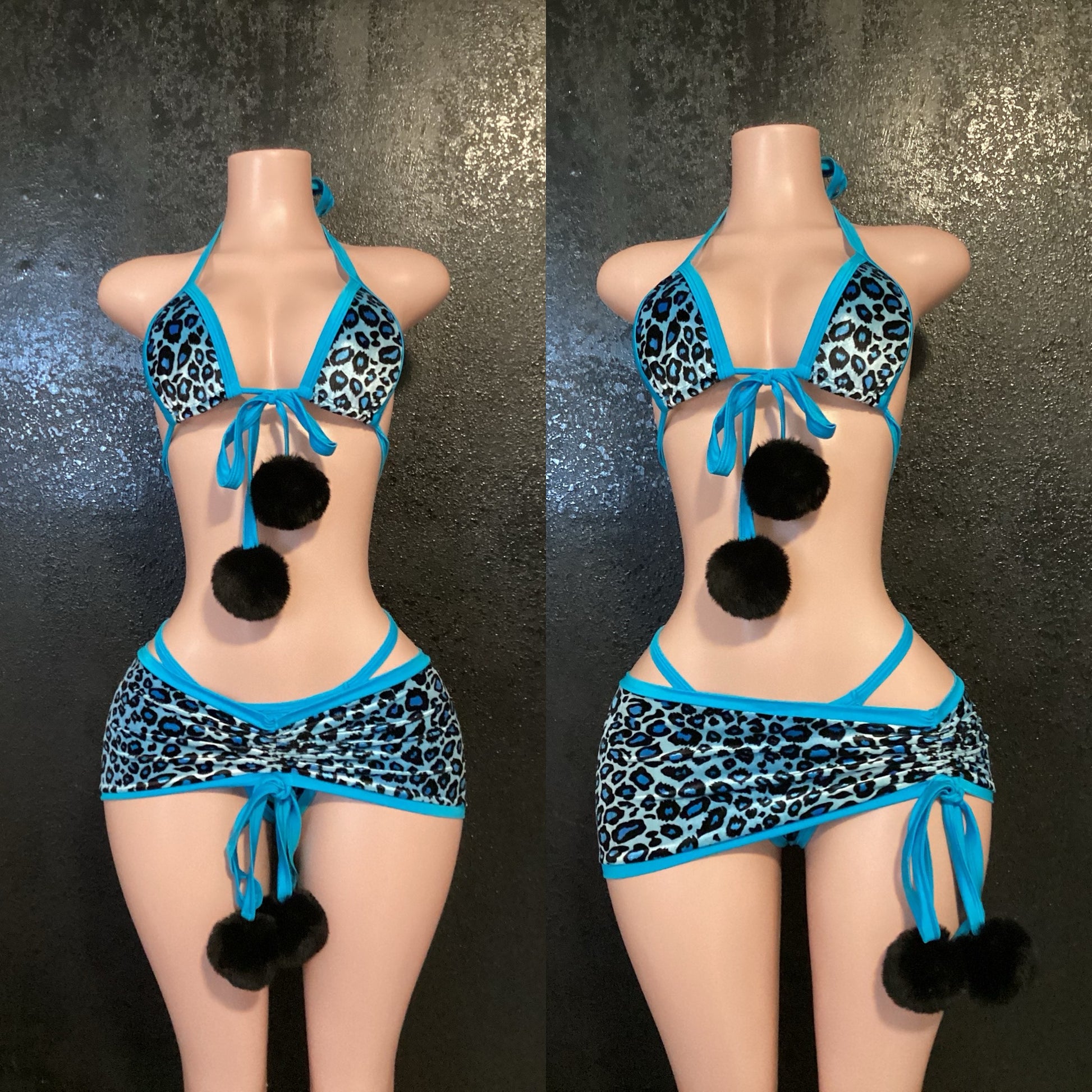 Leopard Pom Pom skirt set