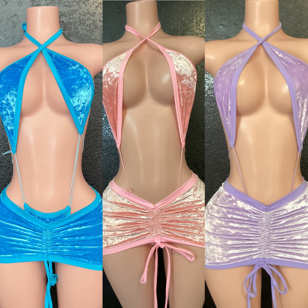 Velvet sling and skirt set