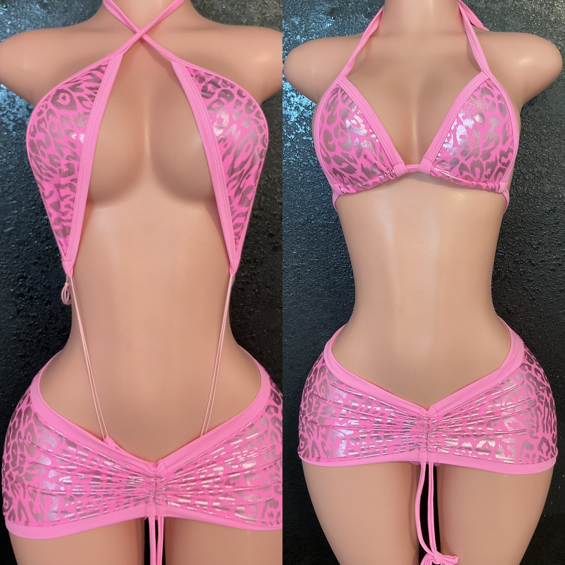 Pink leopard skirt set