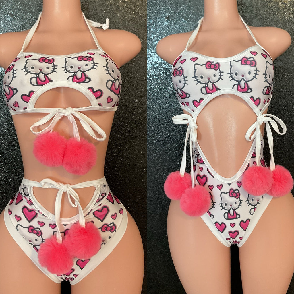 High waist Pom Pom set
