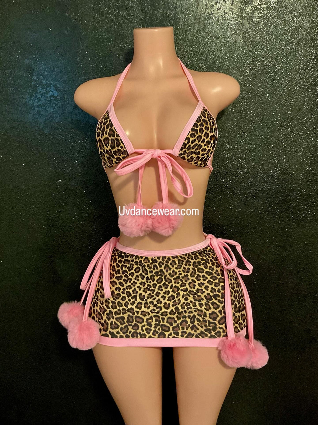 Leopard Pom Pom high waist skirt set
