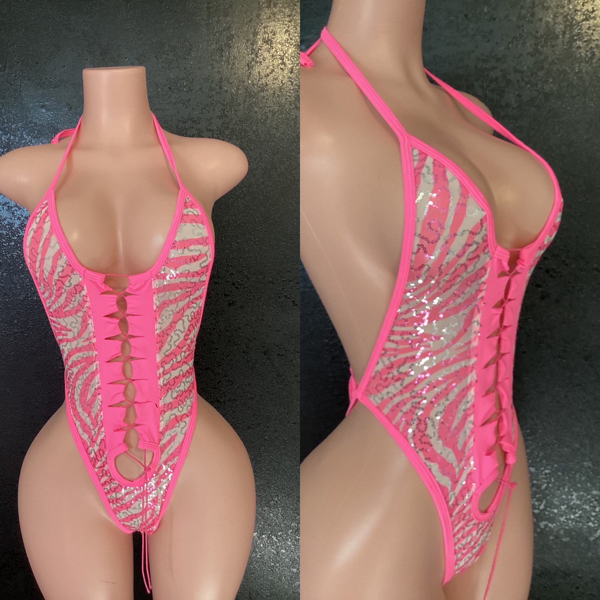 Lace up sequin mesh