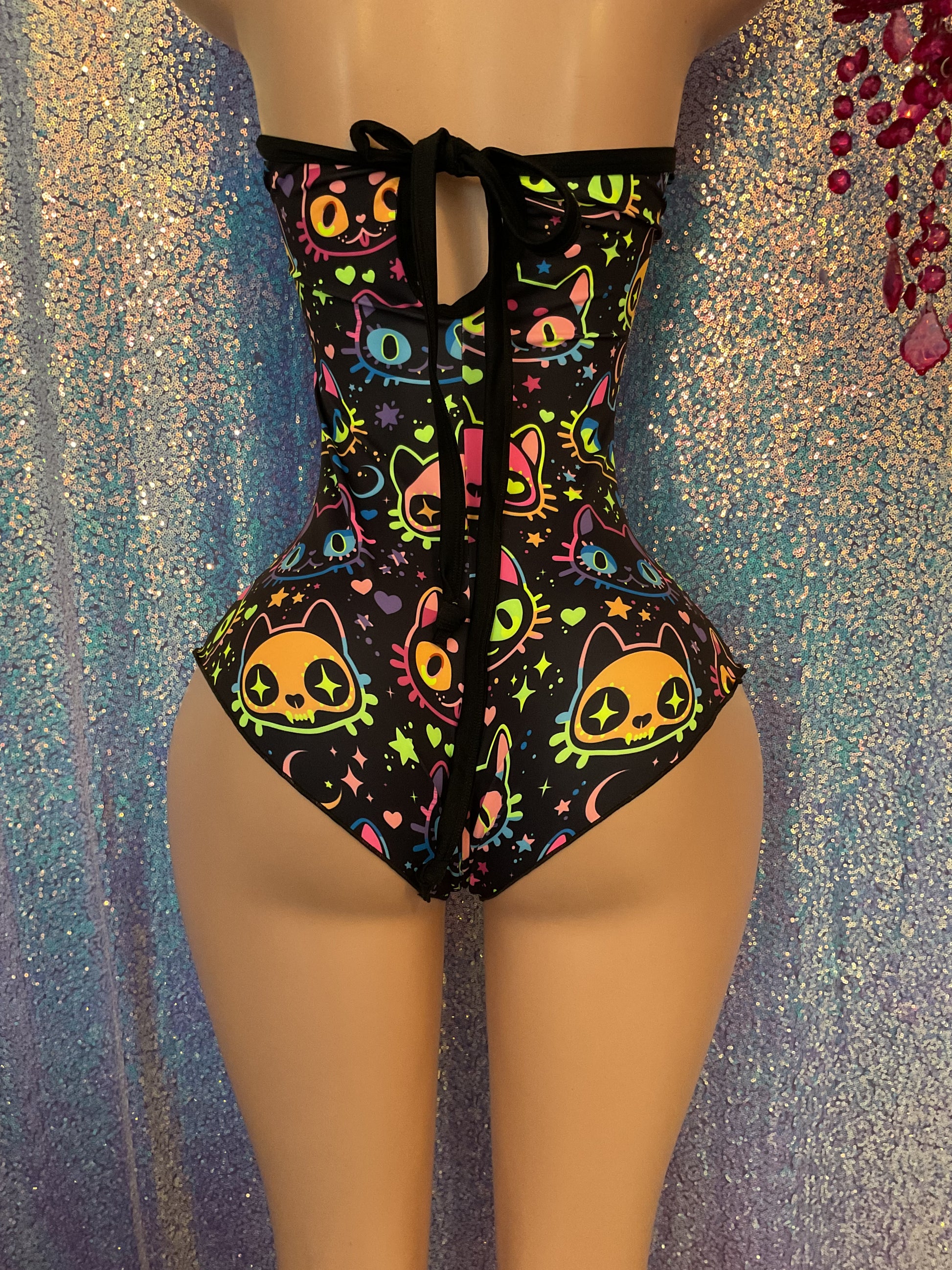 Neon cats cheeky one piece
