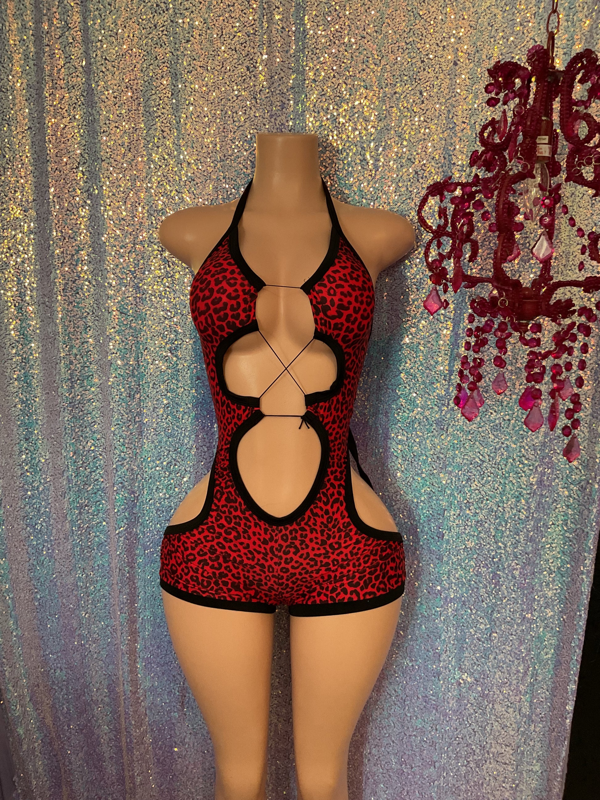 Leopard cut out booty shorts one piece