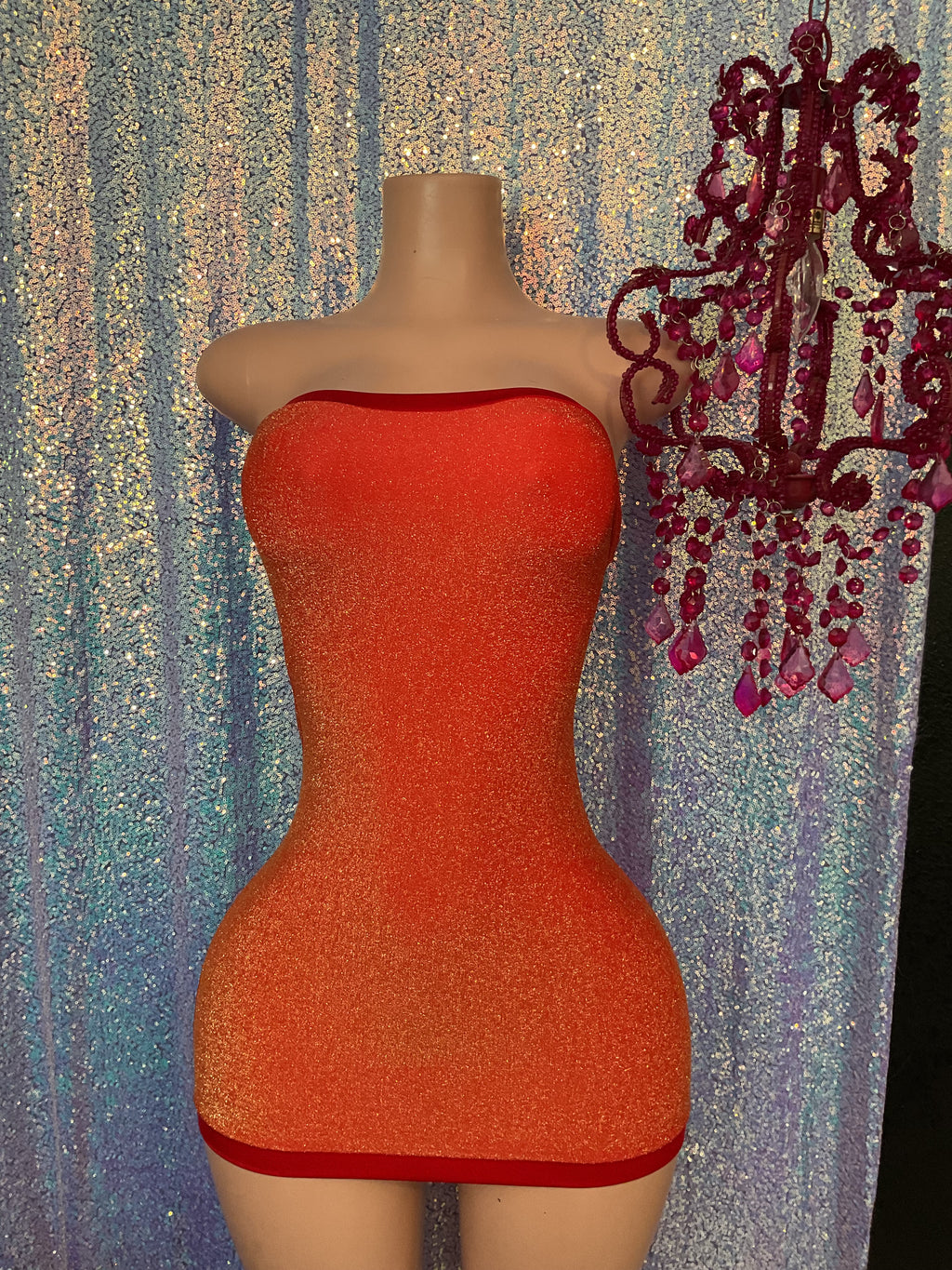 Shimmer red body con dress
