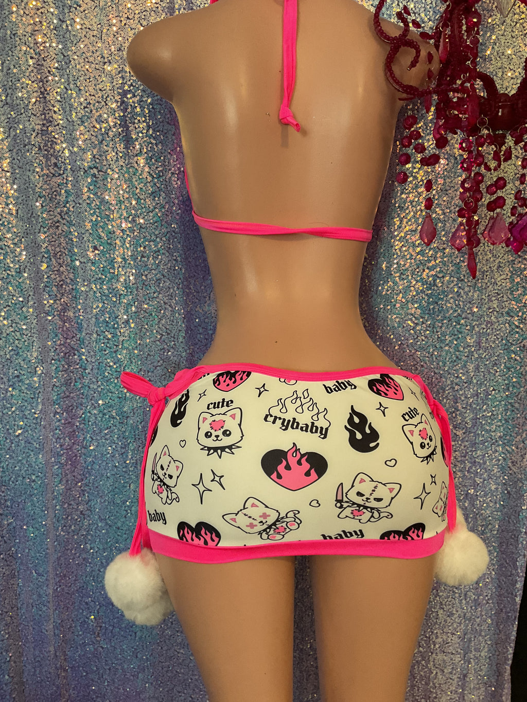 Killer kitty Pom Pom skirt set