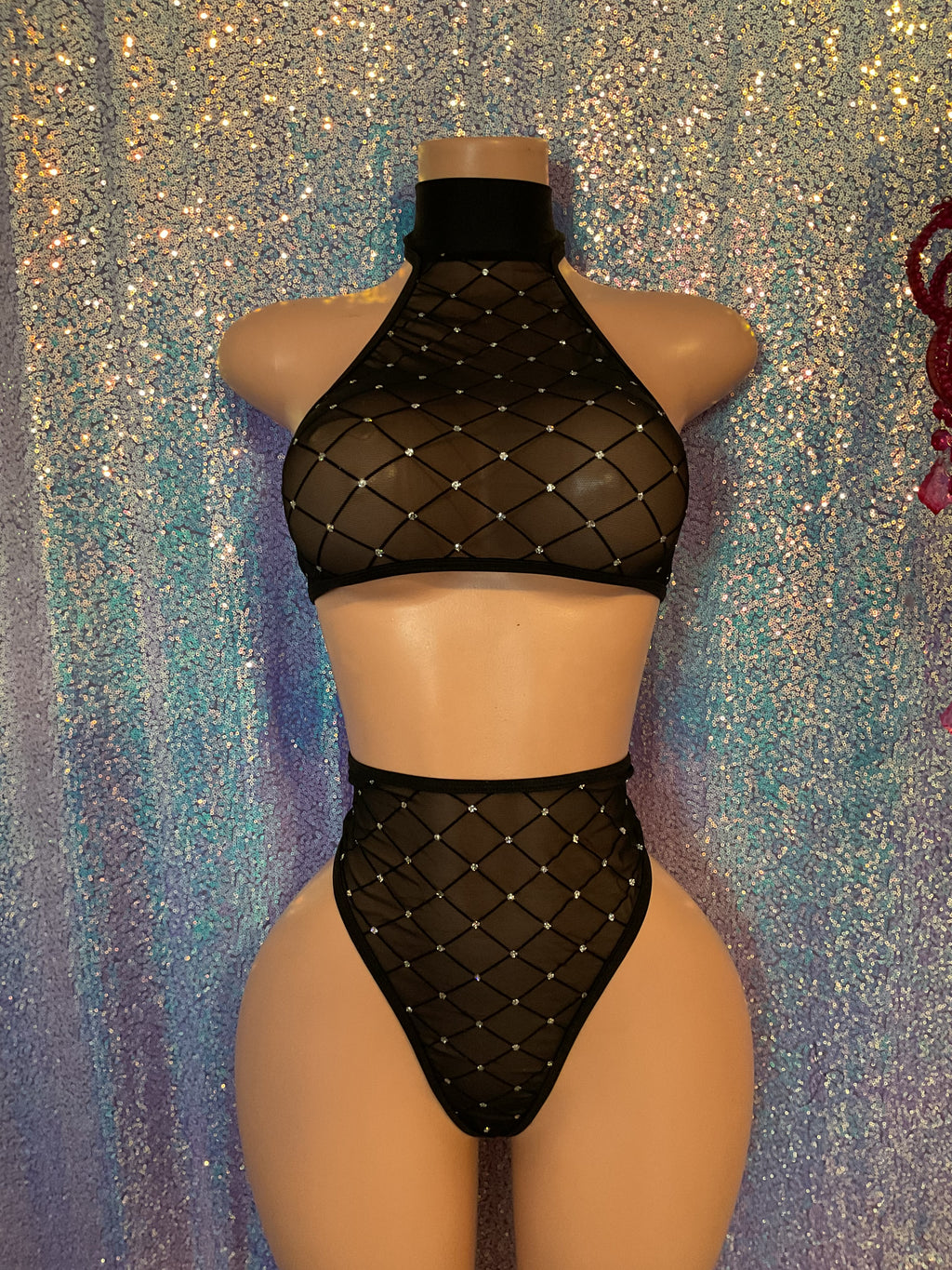 High waist glitter mesh set