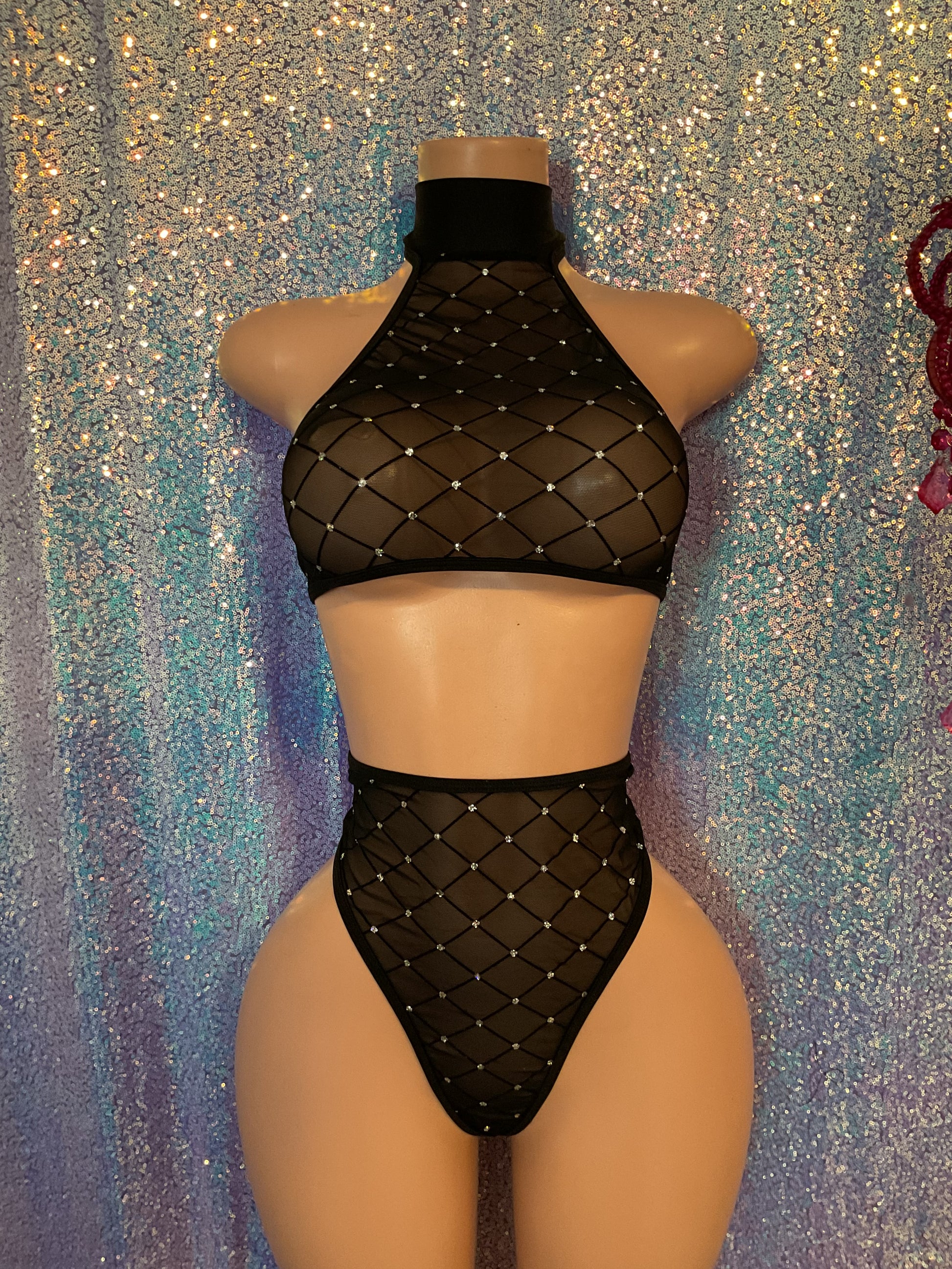 High waist glitter mesh set