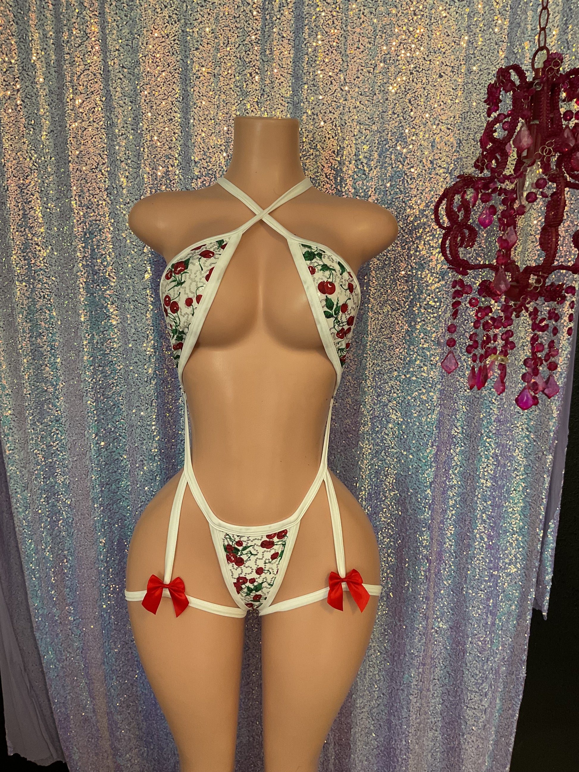 Cherry sequin garter sling