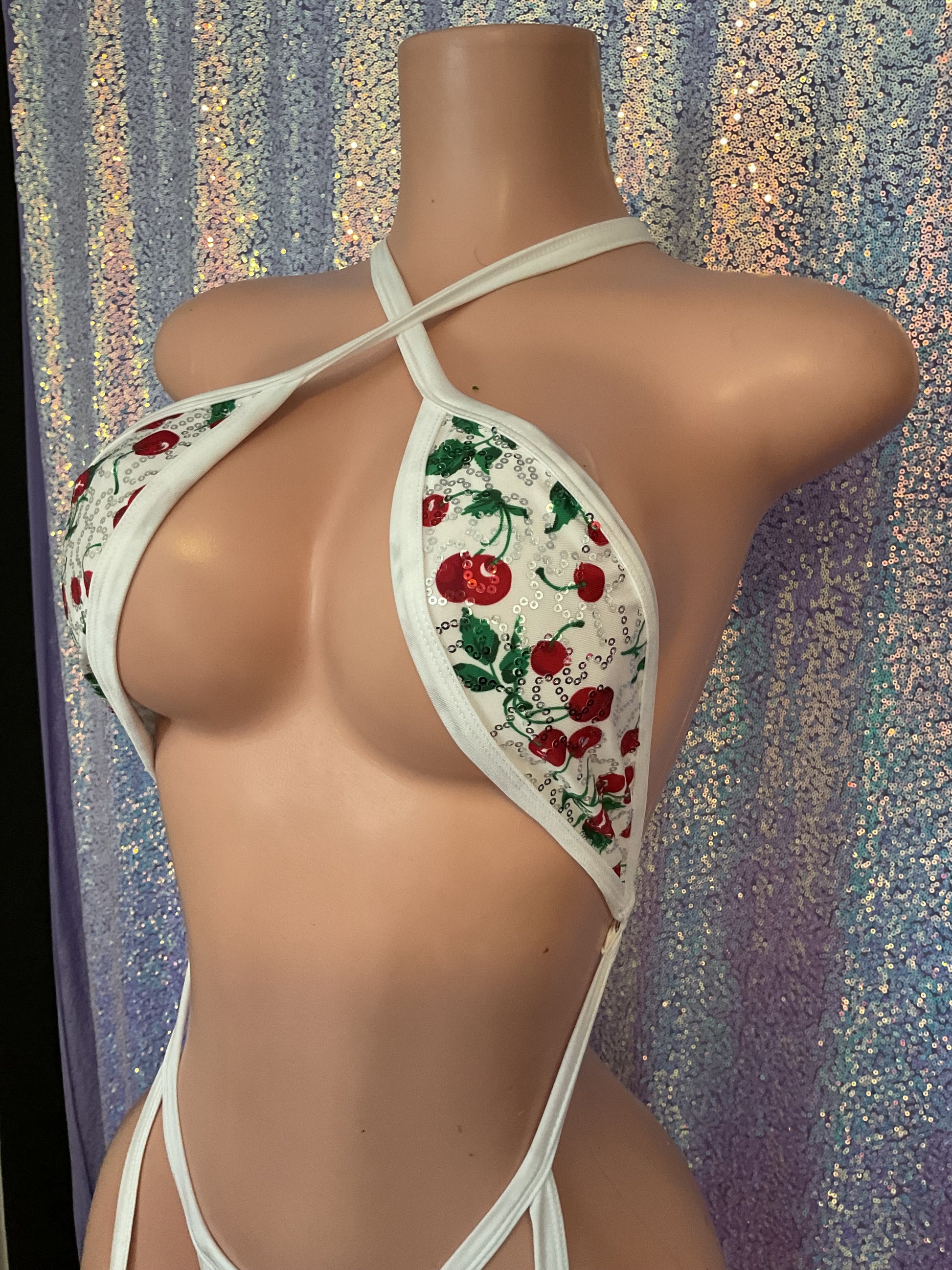 Cherry sequin garter sling