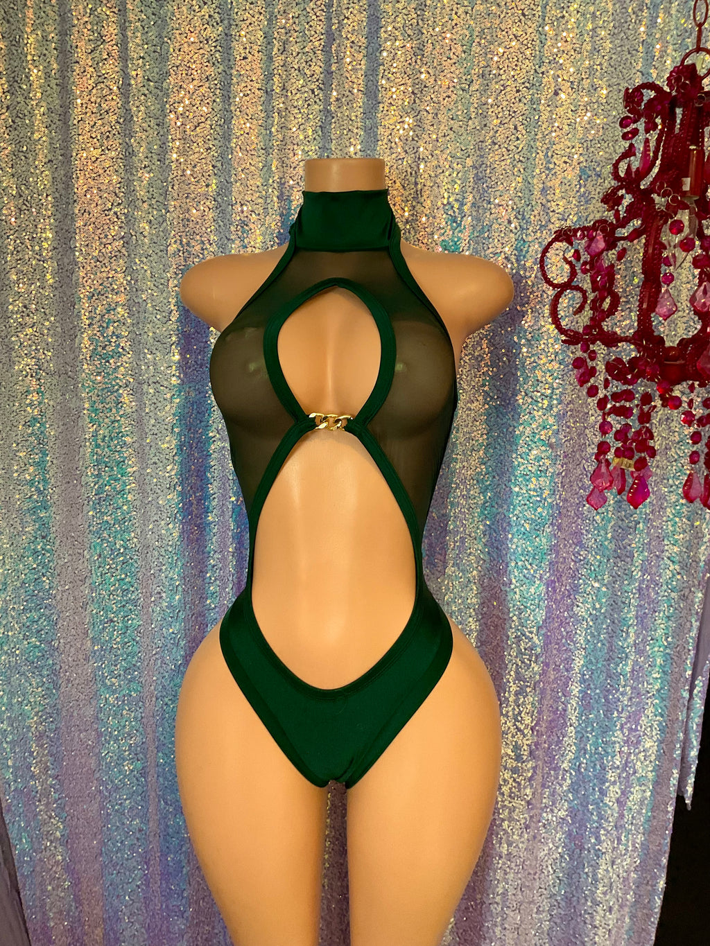 High neck thong one piece