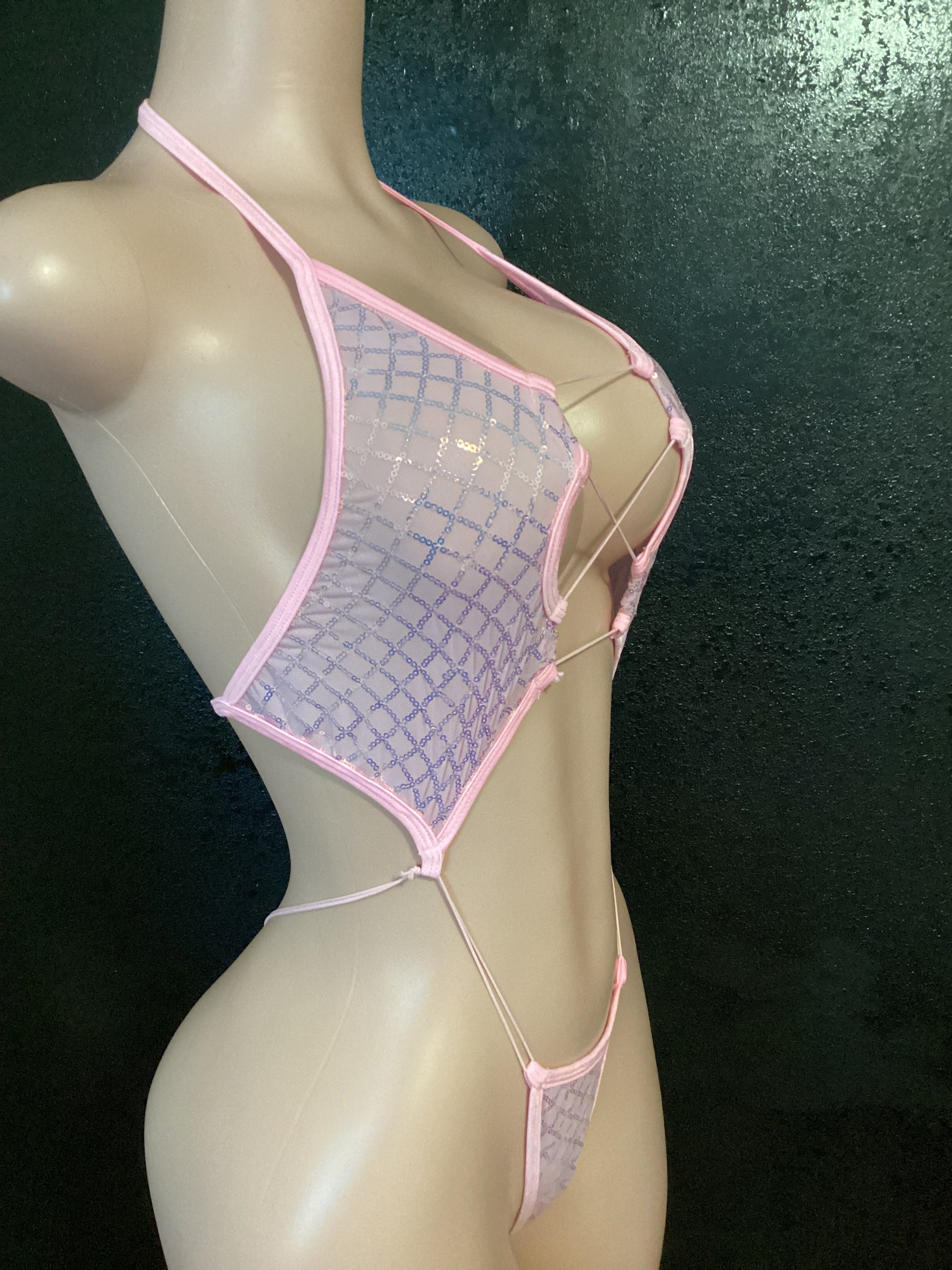 Sequin mesh lace up sling