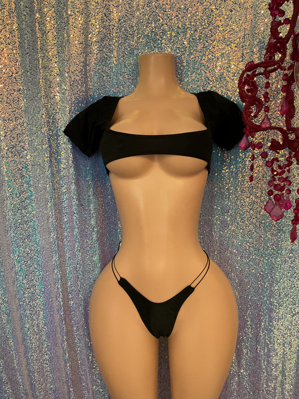 Micro crop top thong set