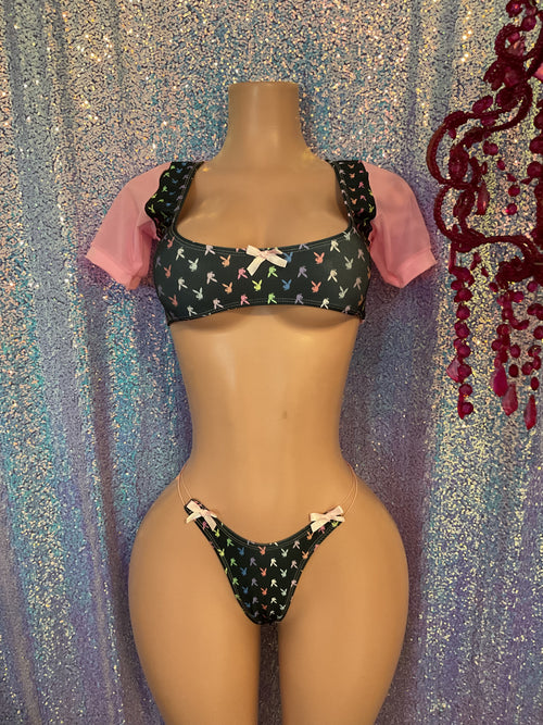 Baby tee crop top thong set