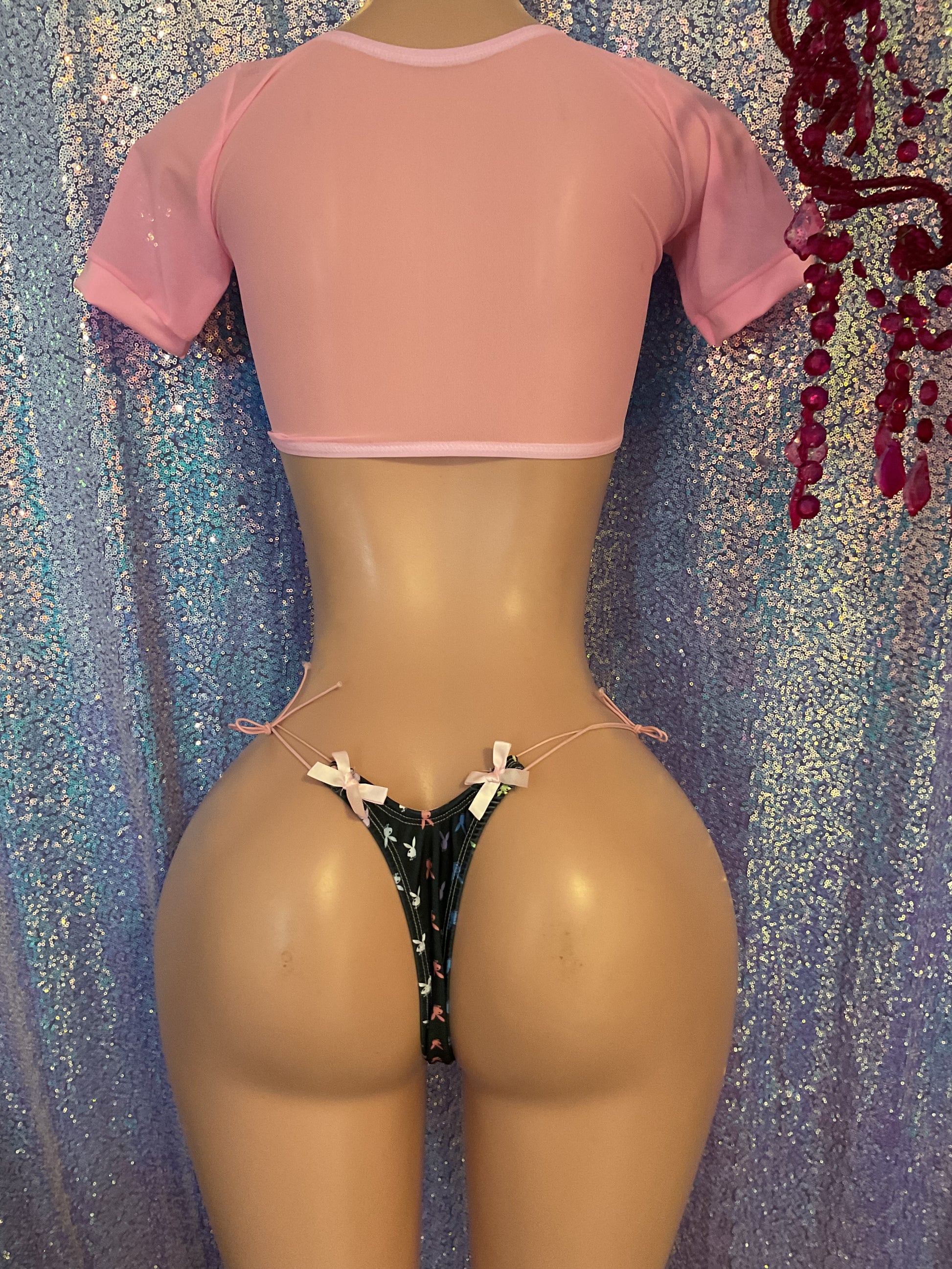 Baby tee crop top thong set