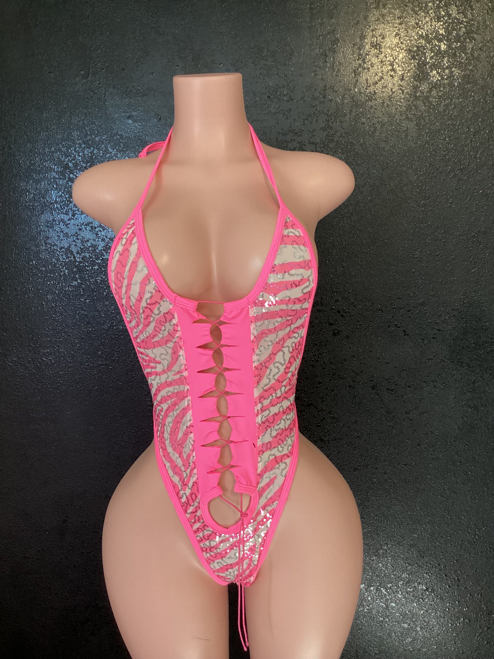 Lace up sequin mesh