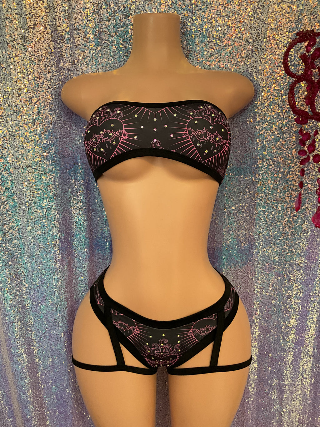 Sacred heart garter panty set