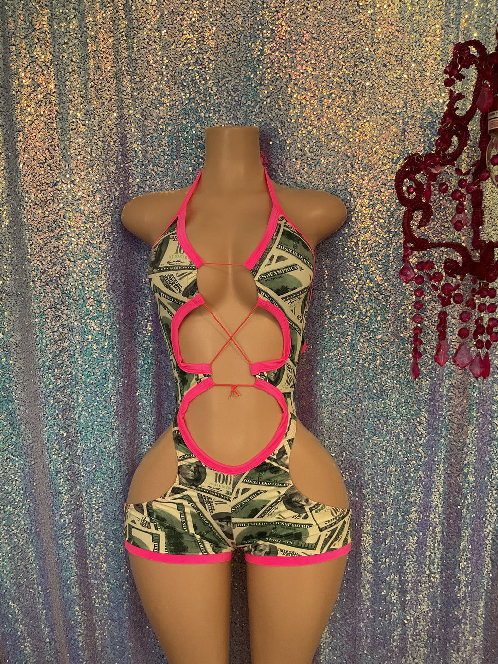 Money print cut out booty one piece