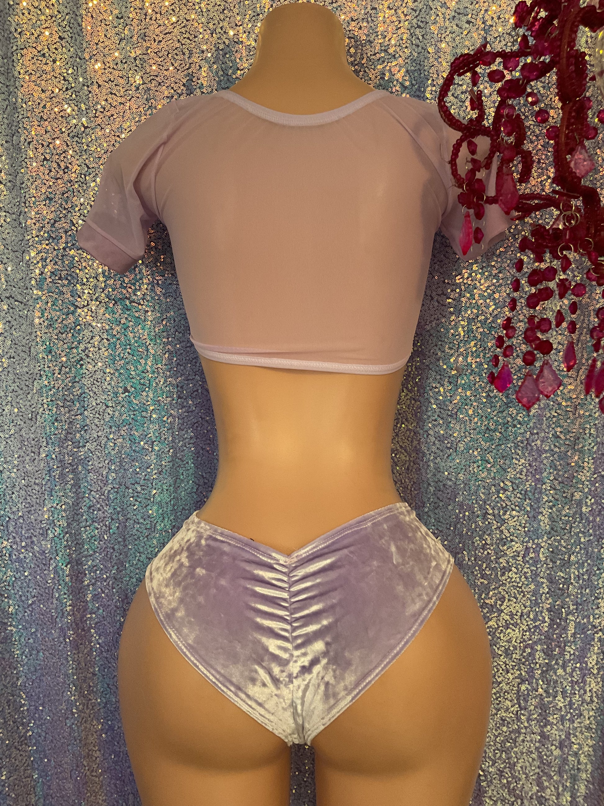 Micro crop top and scrunch butt booty shorts