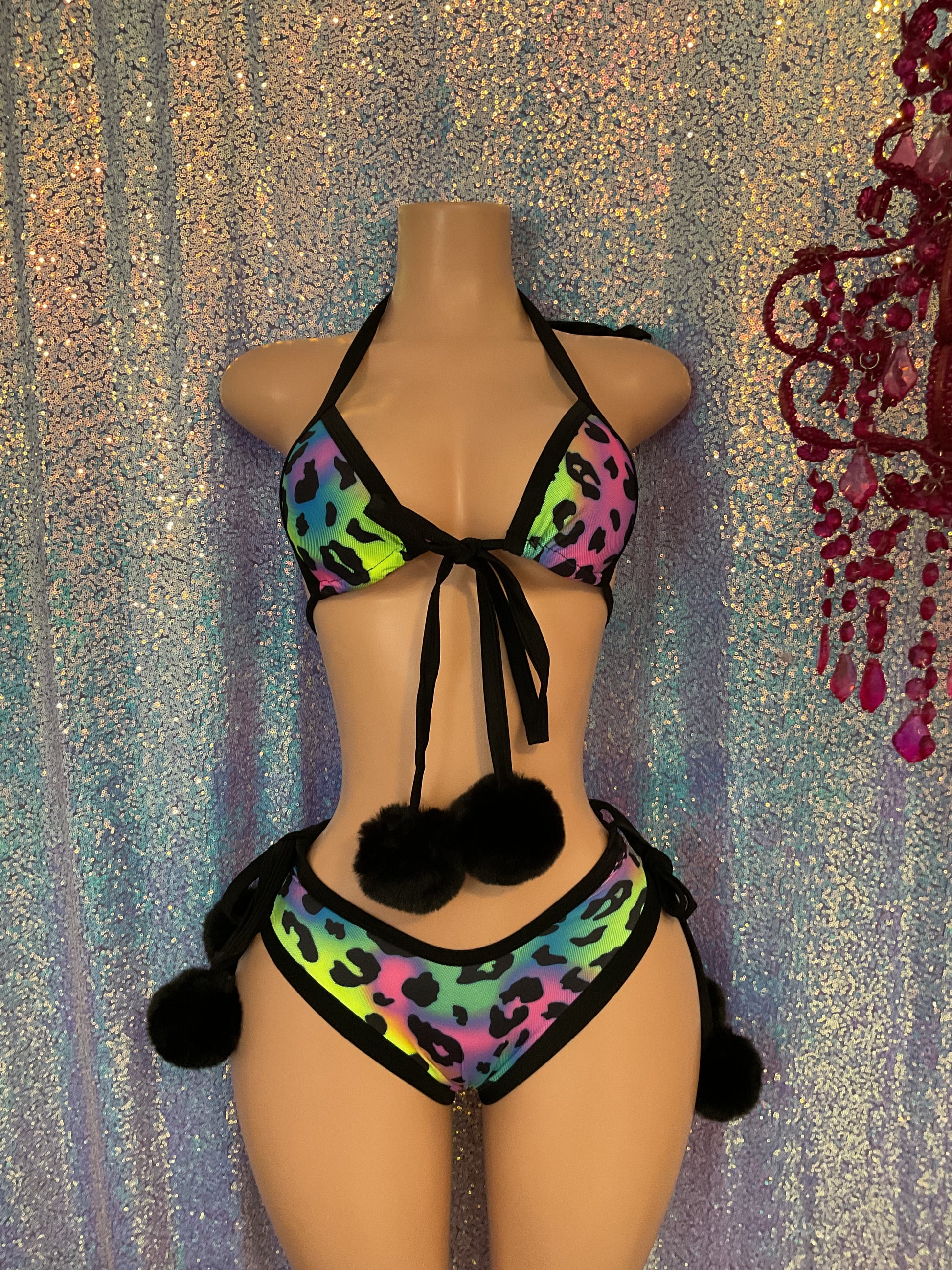 Neon animal booty shorts set