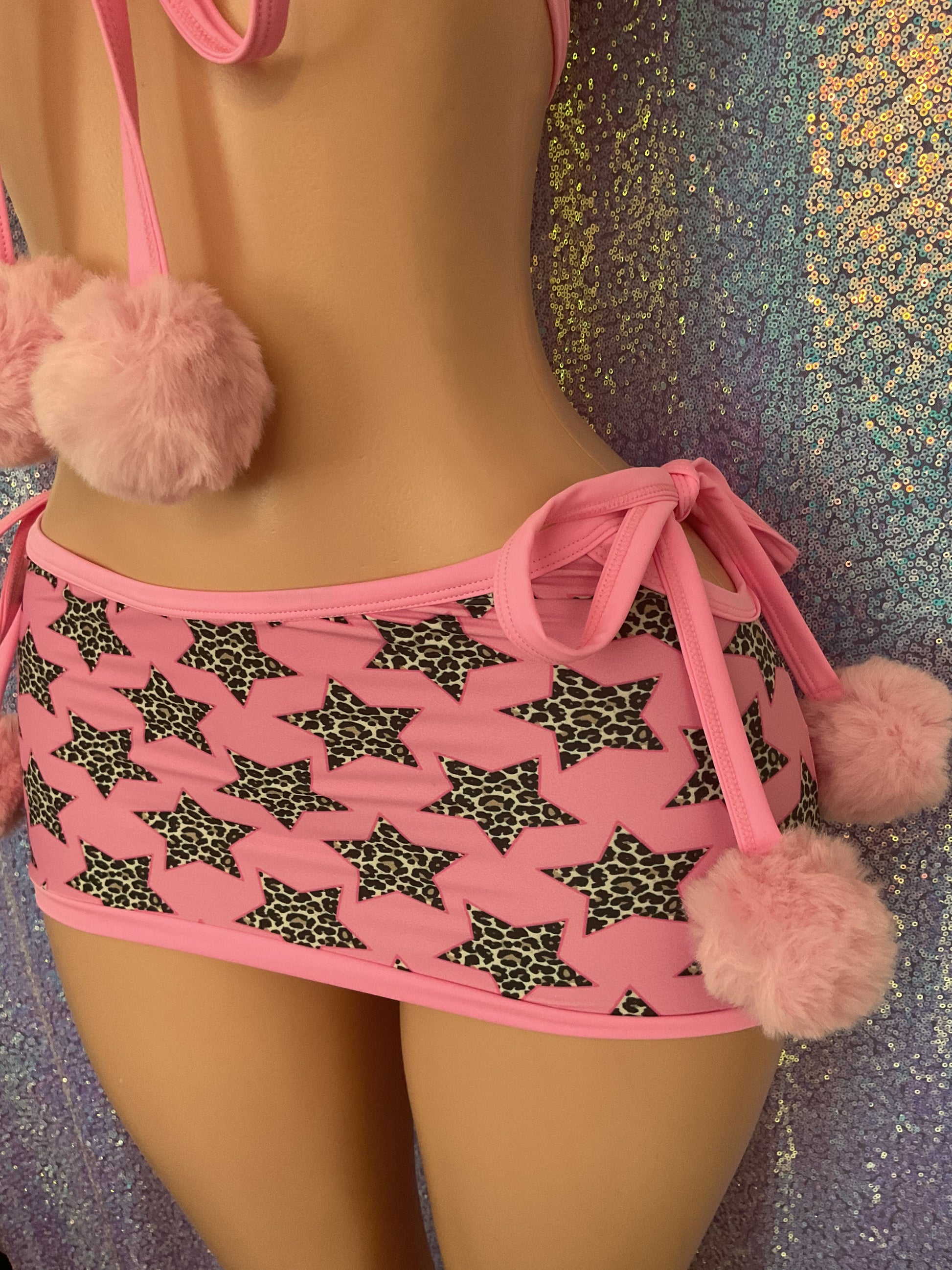 Leopard stars mini skirt set