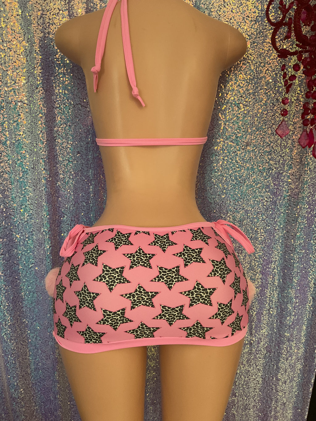 Leopard stars mini skirt set