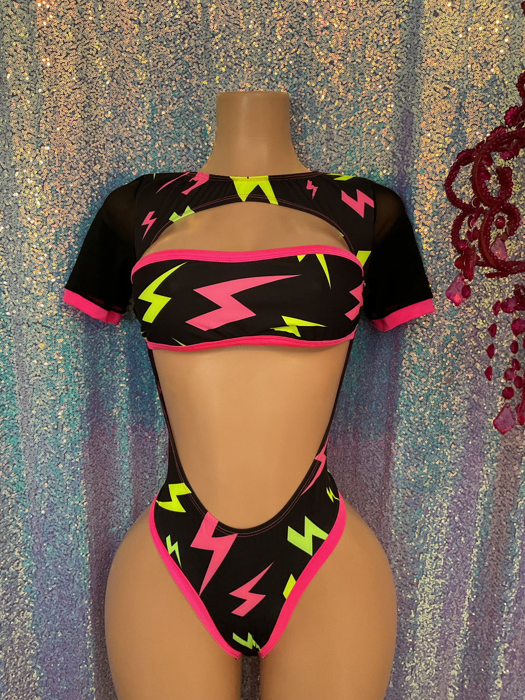 Lightning bolt cut out romper