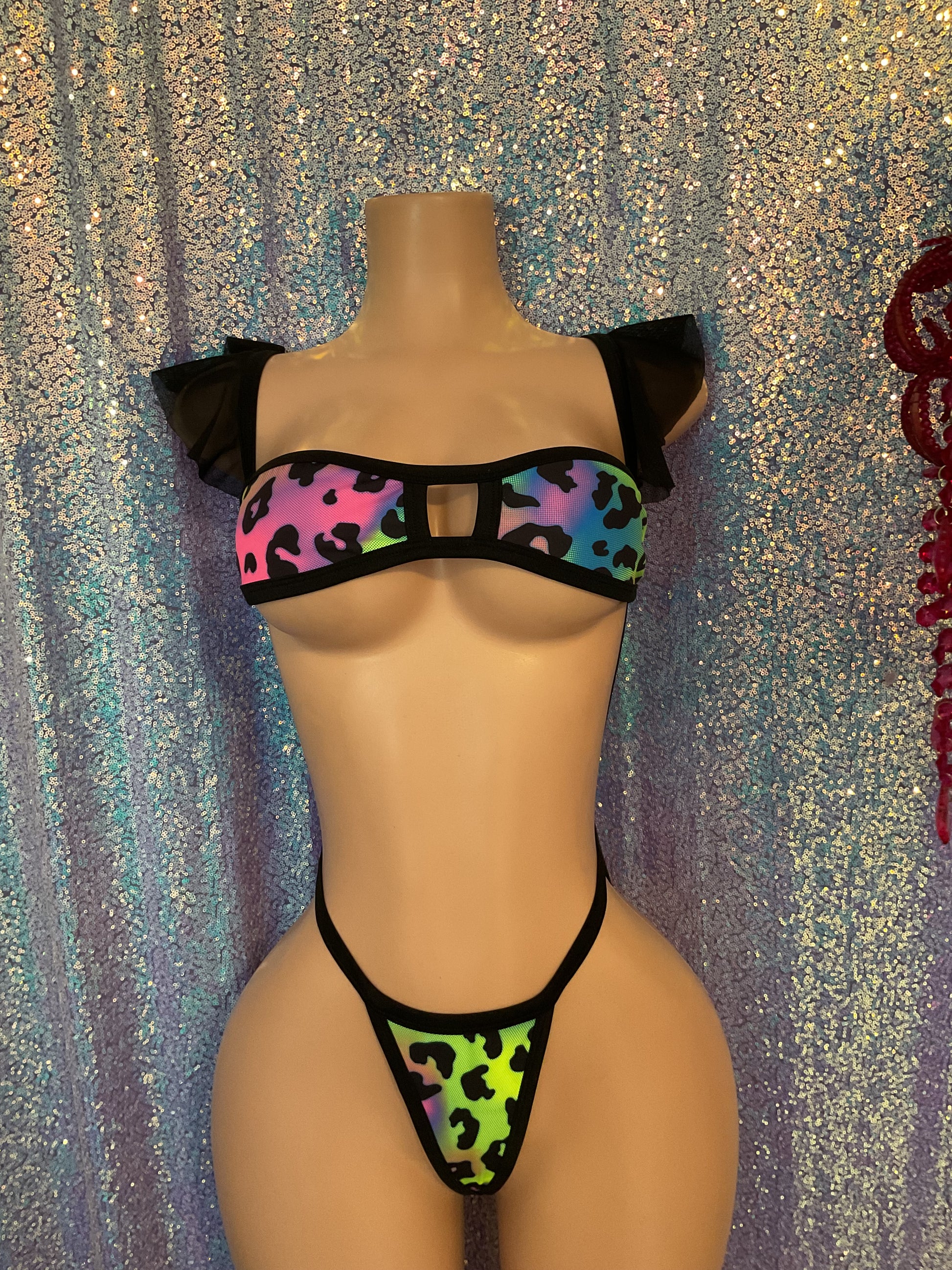 Ruffle sleeve sling shot bikini