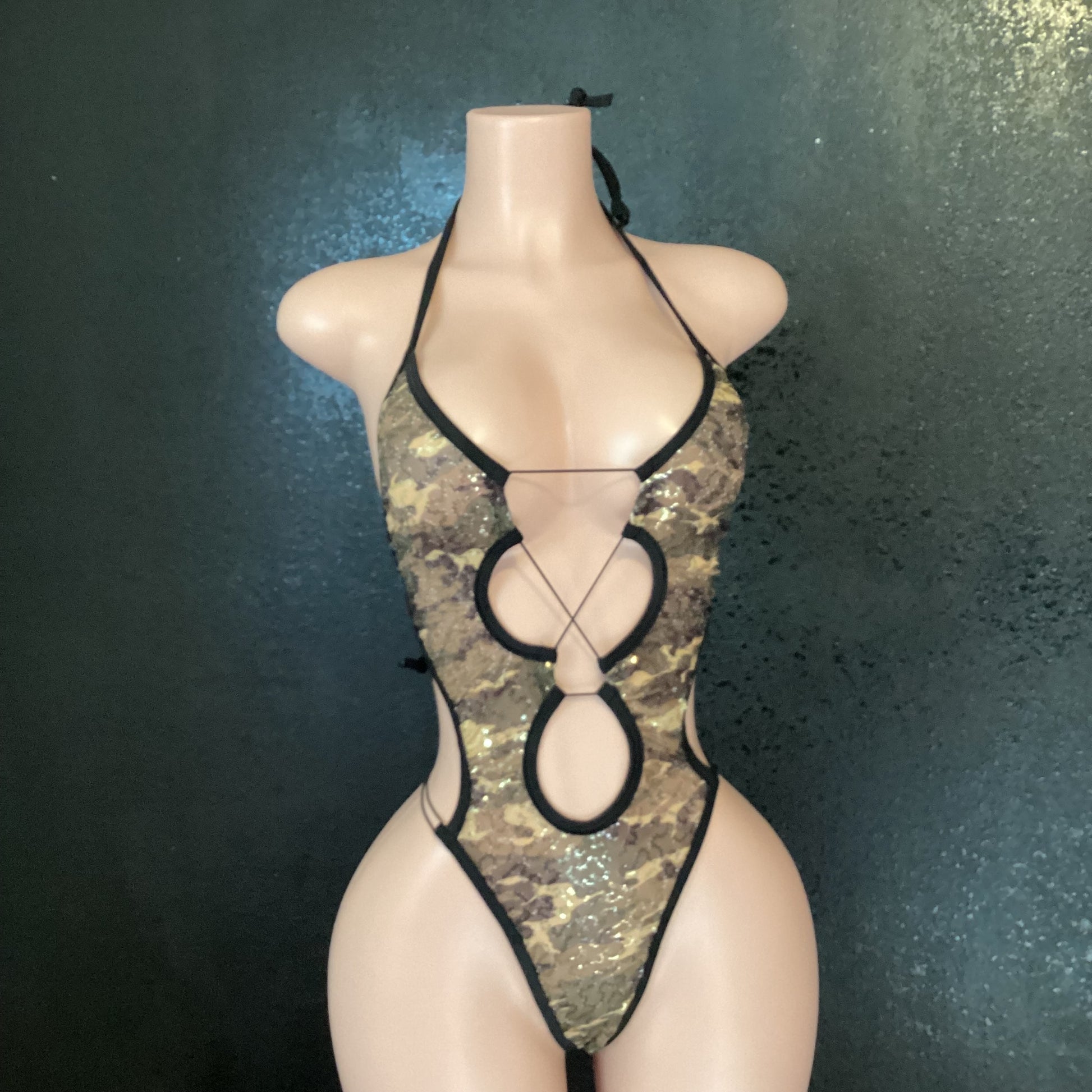Camo sequin mesh one piece