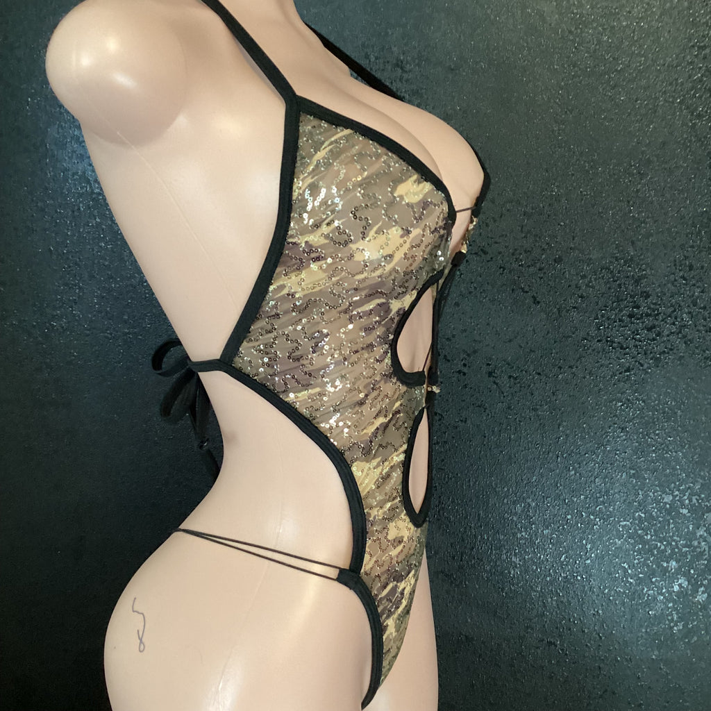 Camo sequin mesh one piece