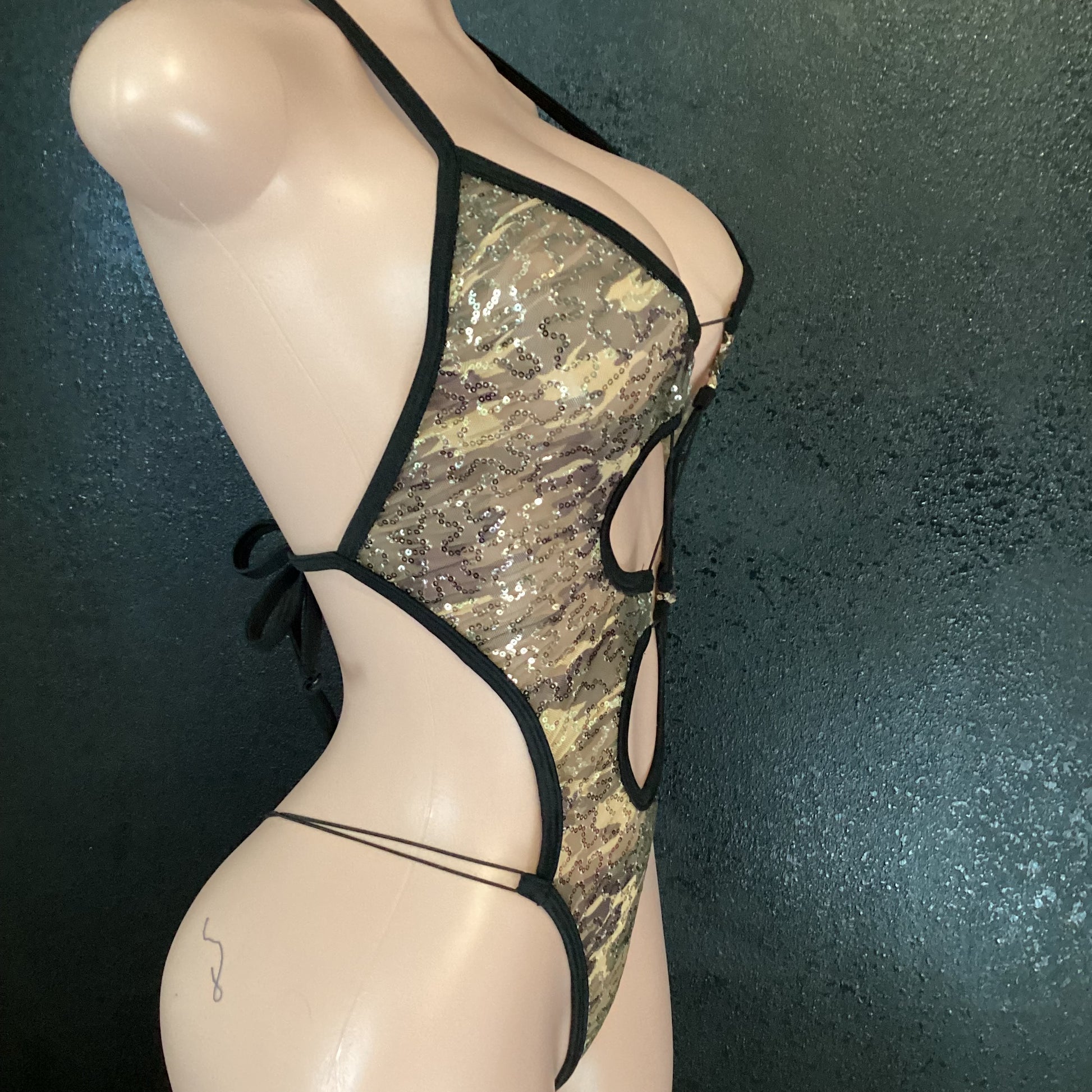 Camo sequin mesh one piece