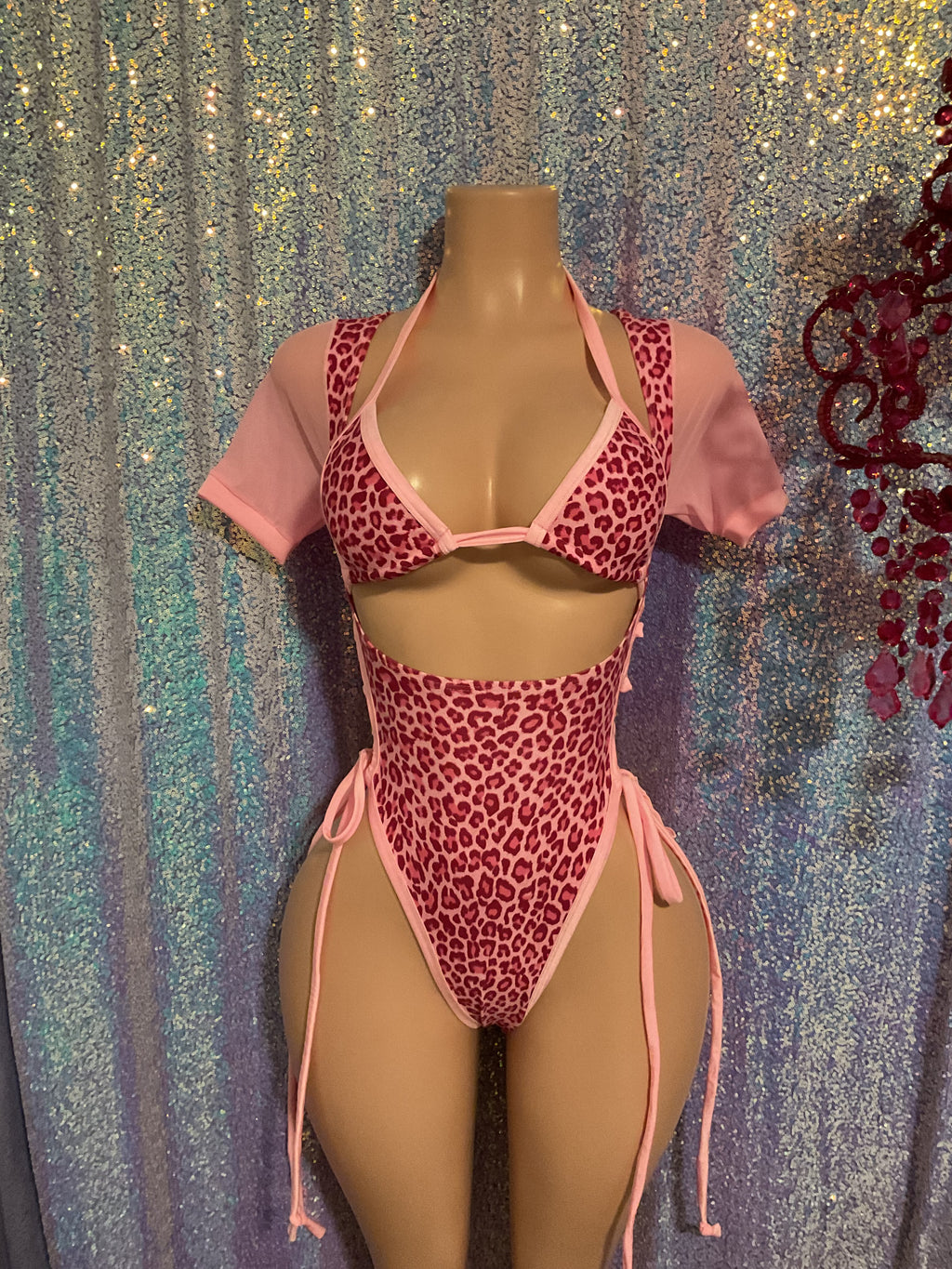 Pink leopard cut out romper