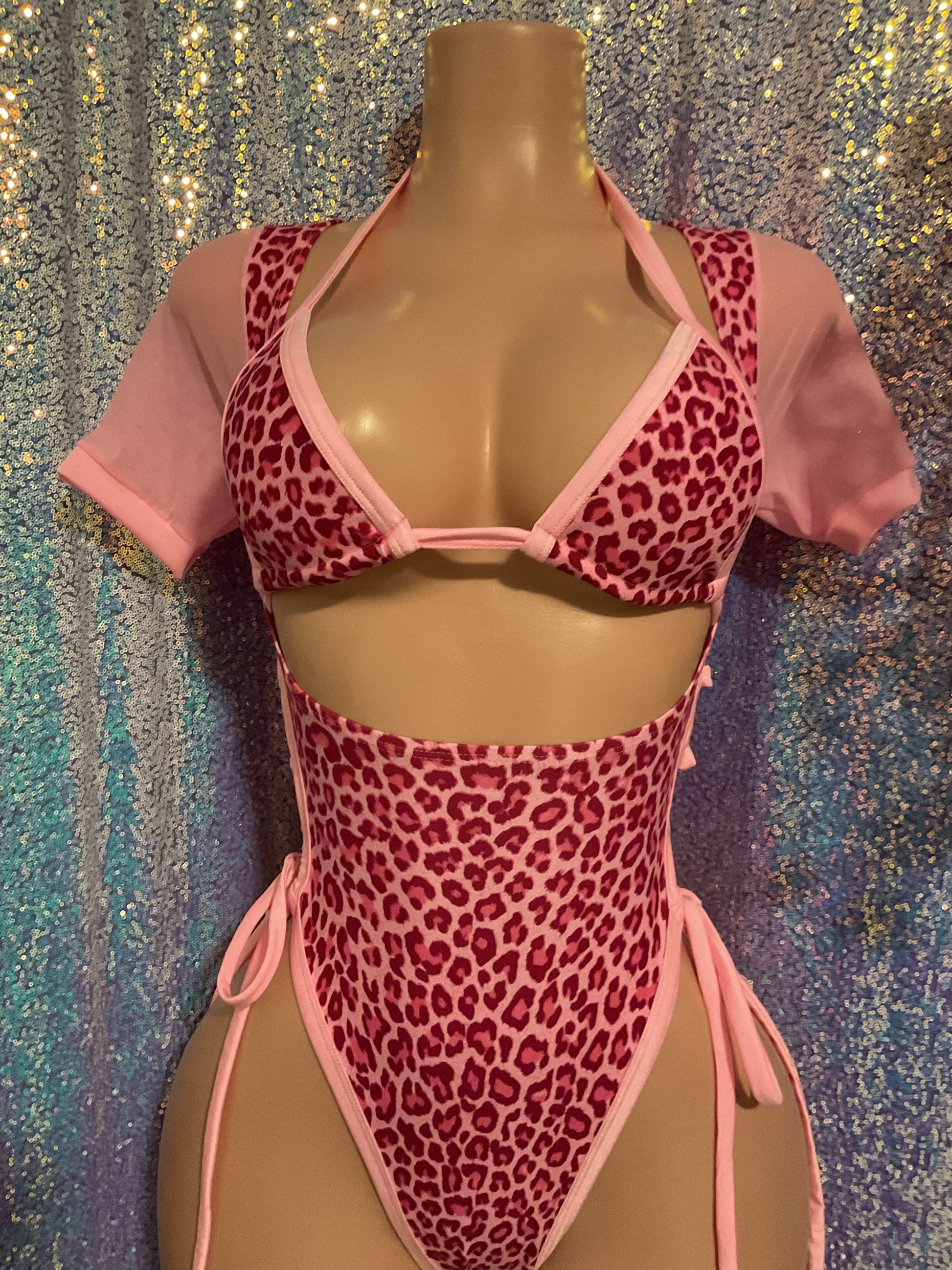 Pink leopard cut out romper