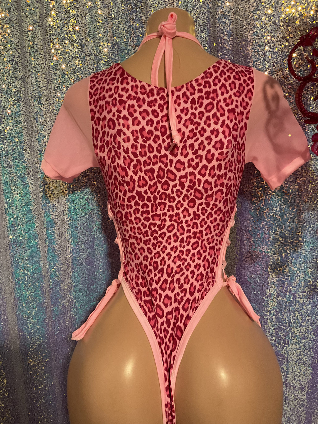 Pink leopard cut out romper