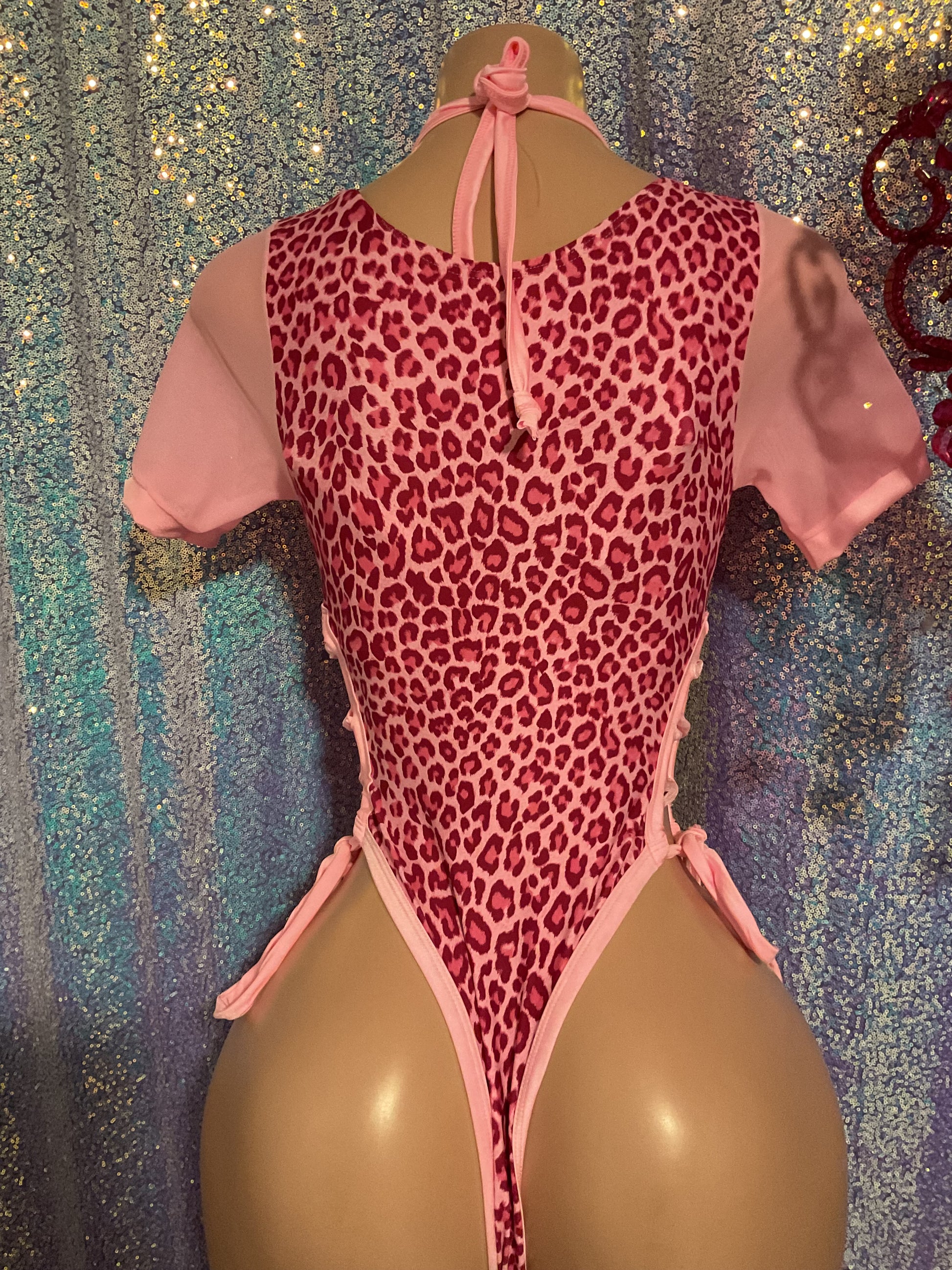 Pink leopard cut out romper