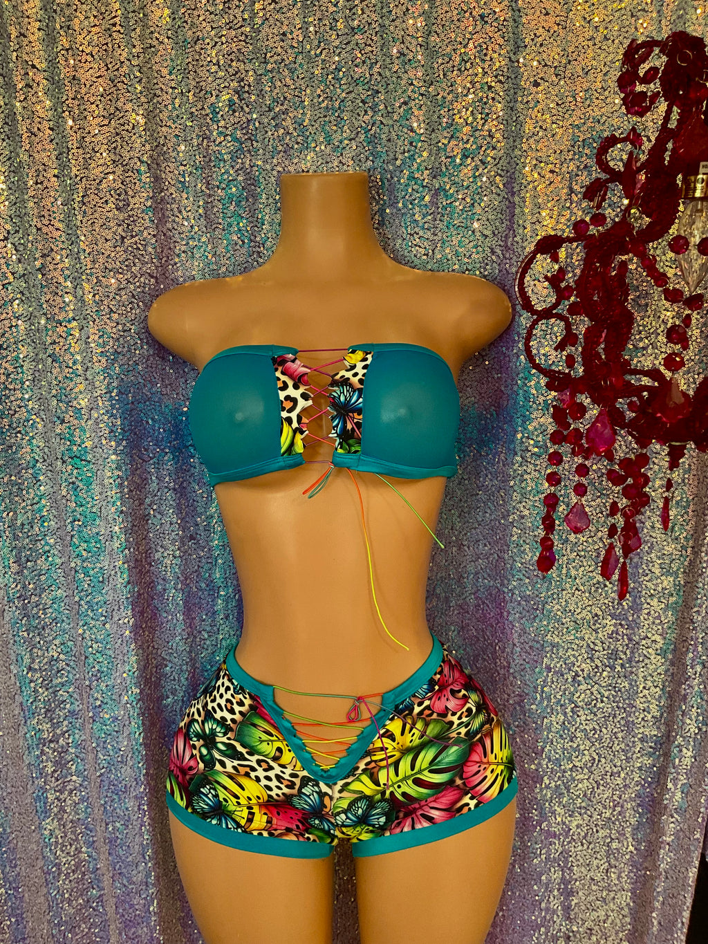 High waist shorts set